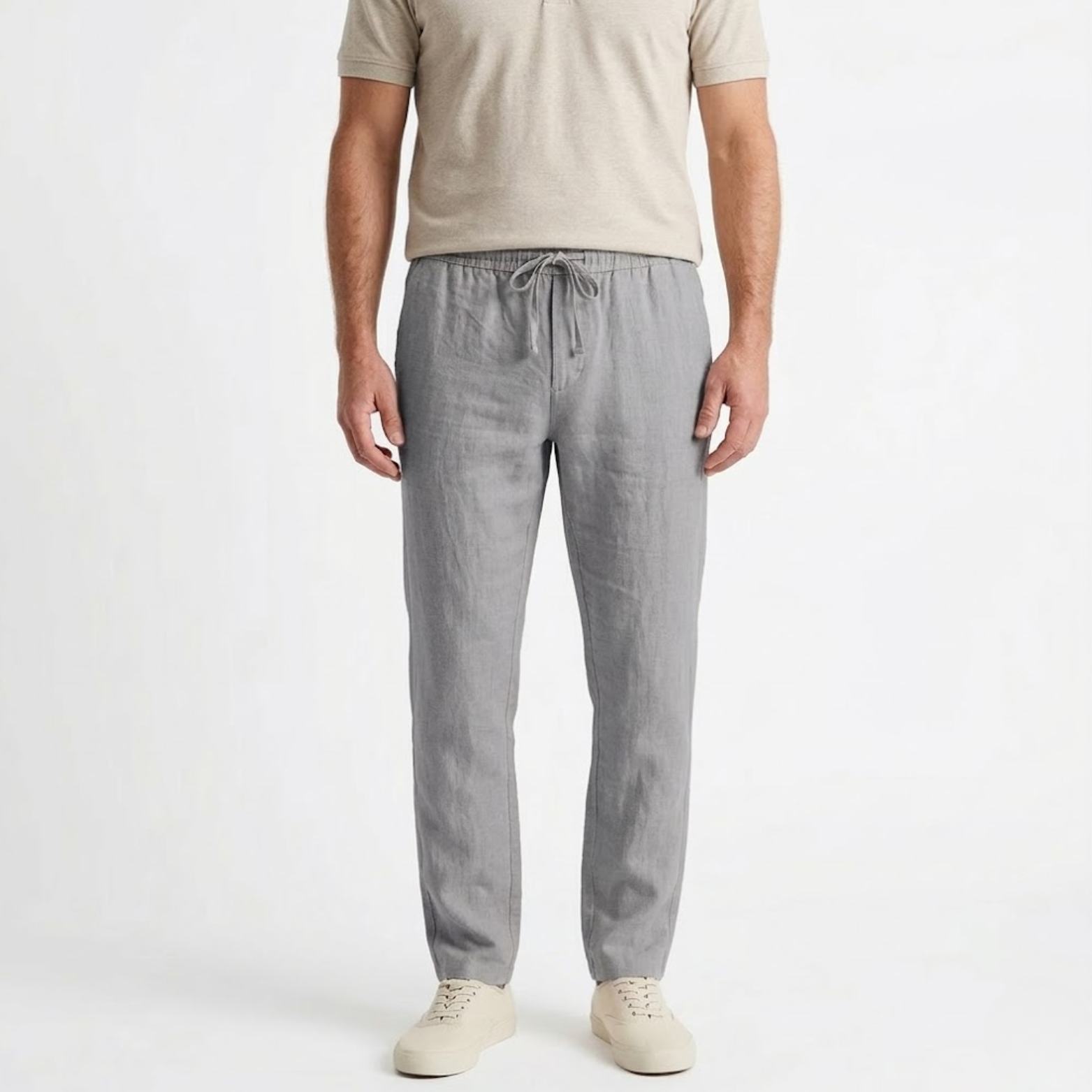 Pantalon Homme en Coton et Lin avec Taille Élastique et Cordon de Serrage