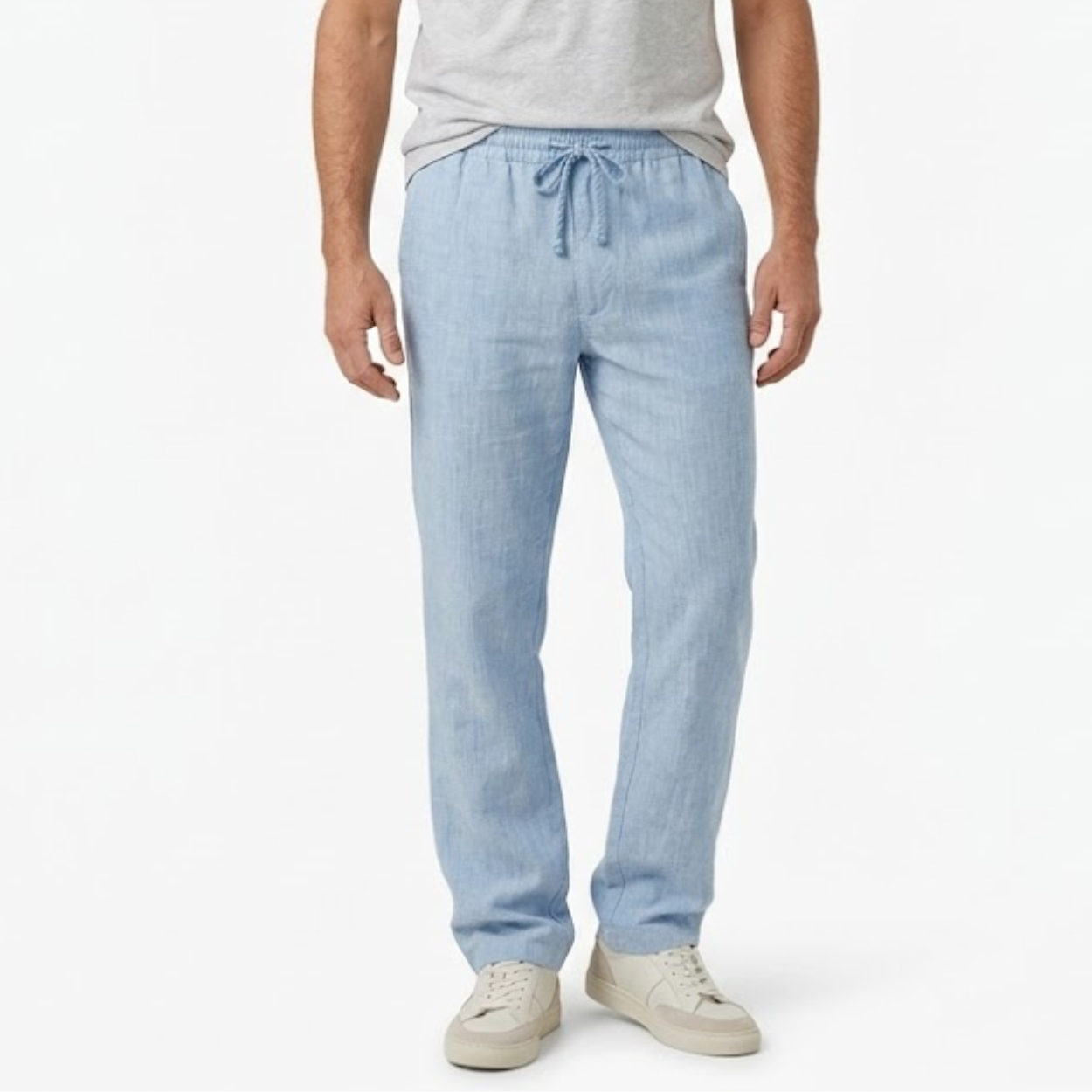 Pantalon en Coton et Lin pour Hommes avec Taille Élastique et Poches Arrière