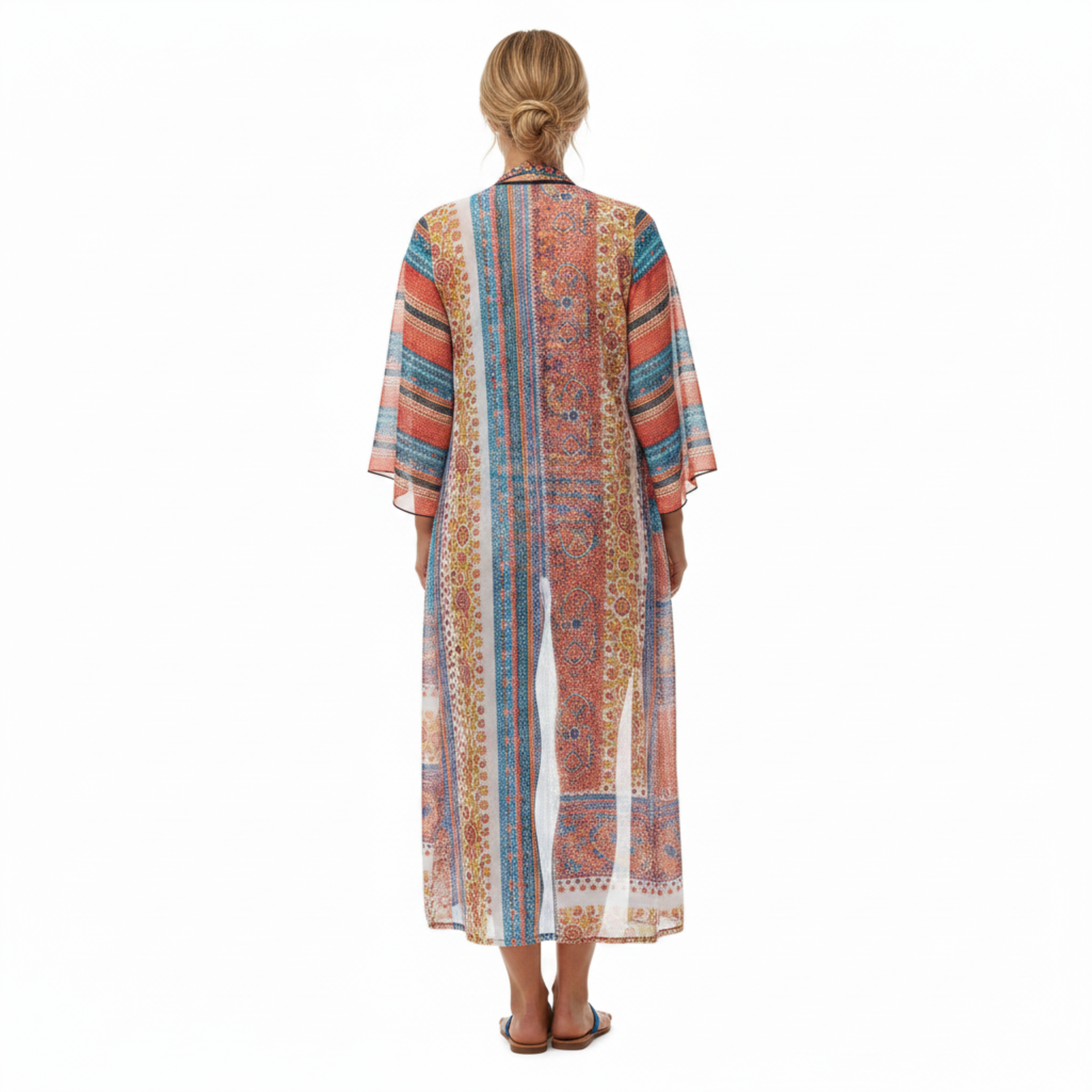Conjunto de Banho 3 Peças com Cueca de Cintura Alta e Kimono Beach Cover Up