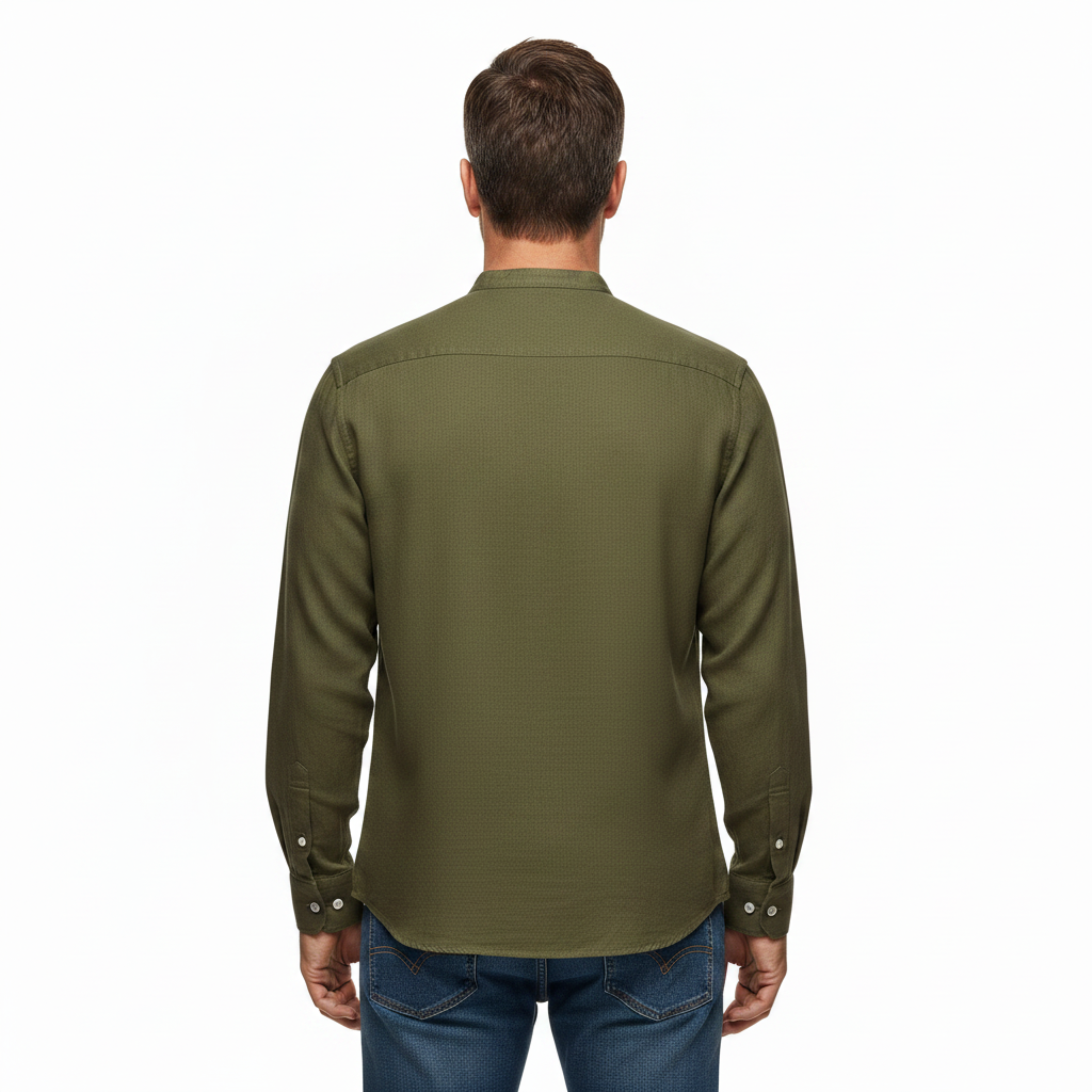 Camisa de lino para hombre con cuello clásico y mangas largas ajustables