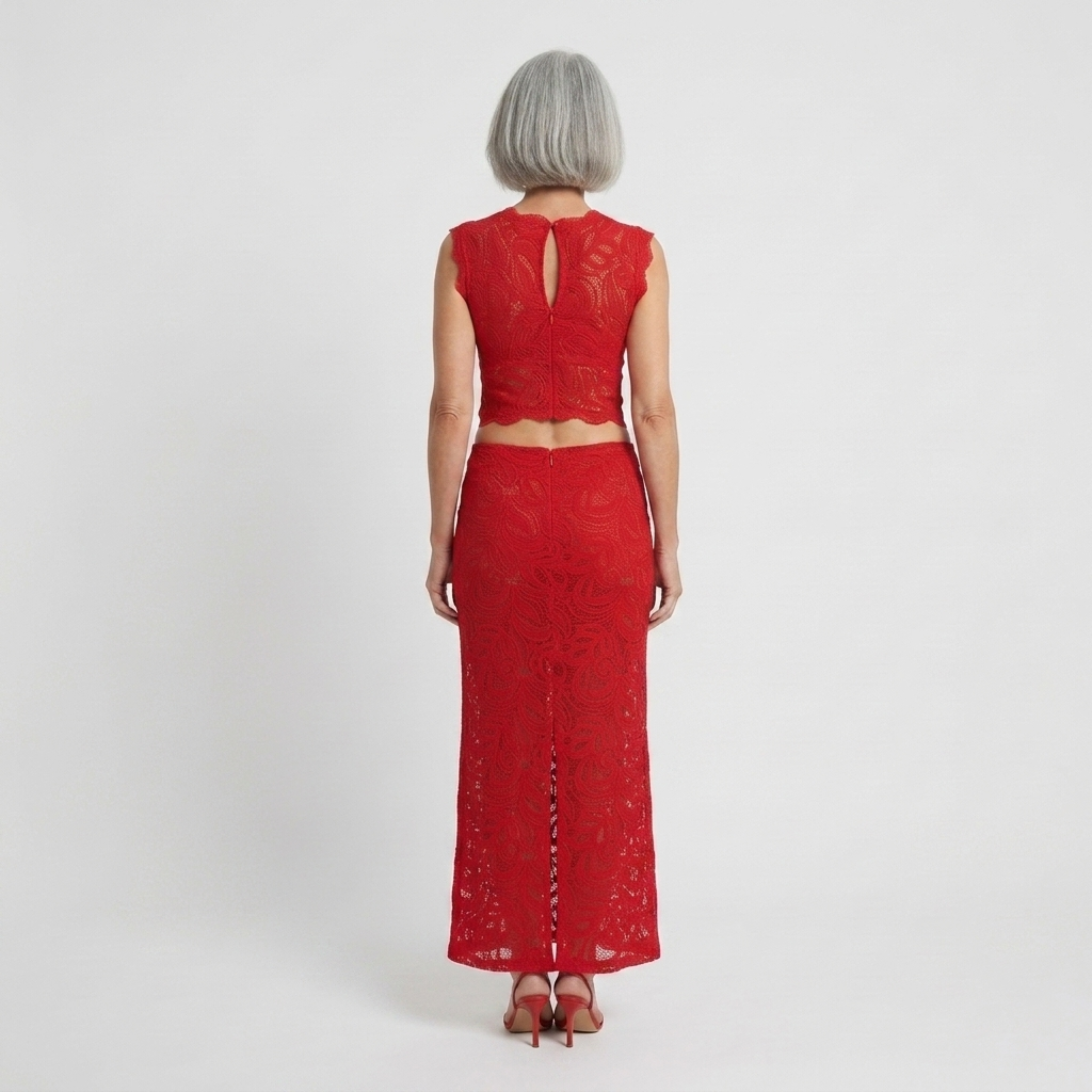 Completo top corto in pizzo e gonna sirena donna — serata e festa
