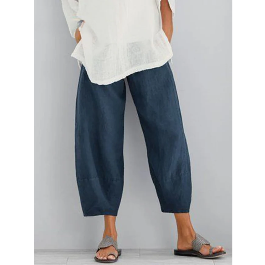 Pantalón ancho de lino para mujer - modelo casual de corte recto - verano