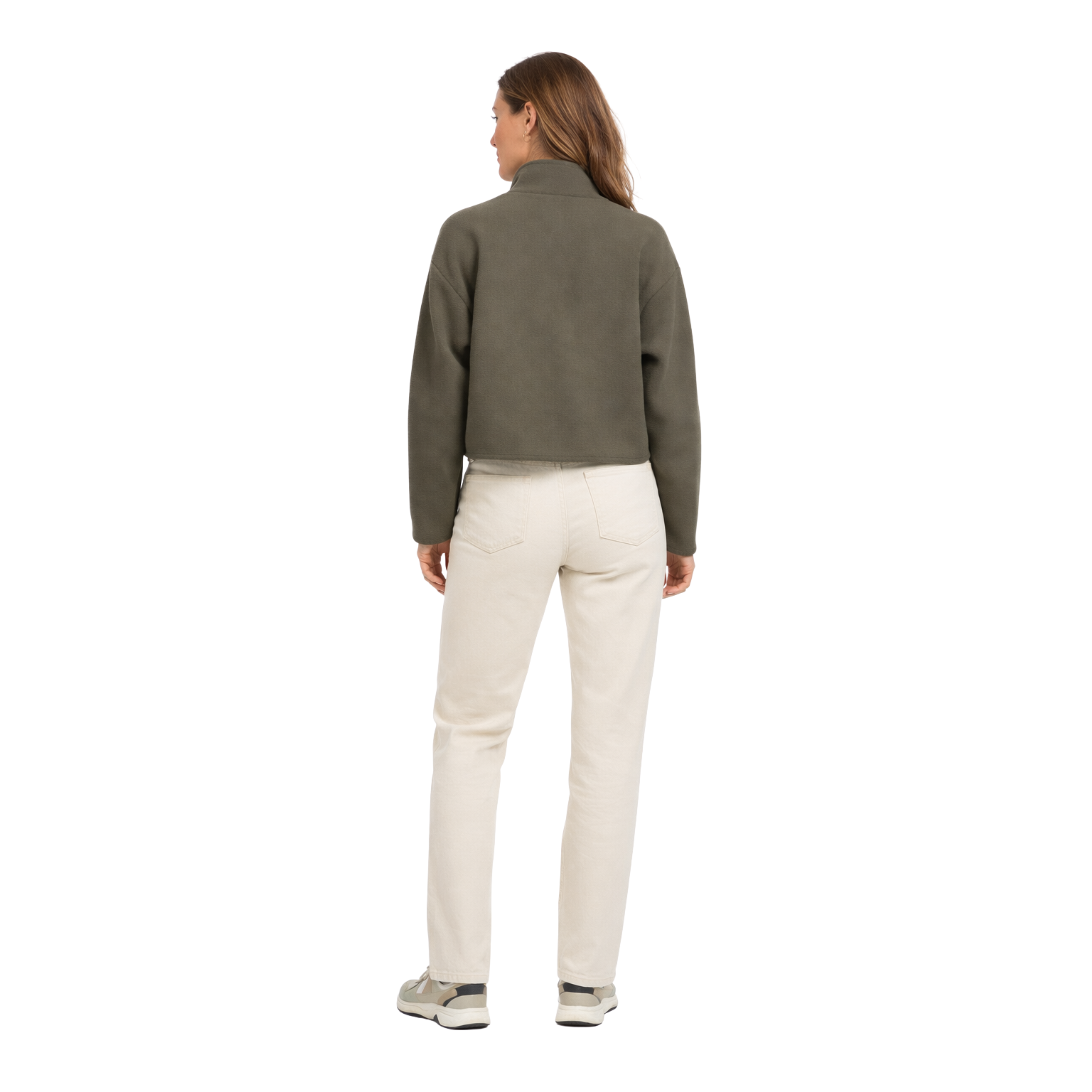 Women's Short Zip-Up Jacket with Stand-Up Collar and Long Sleeves