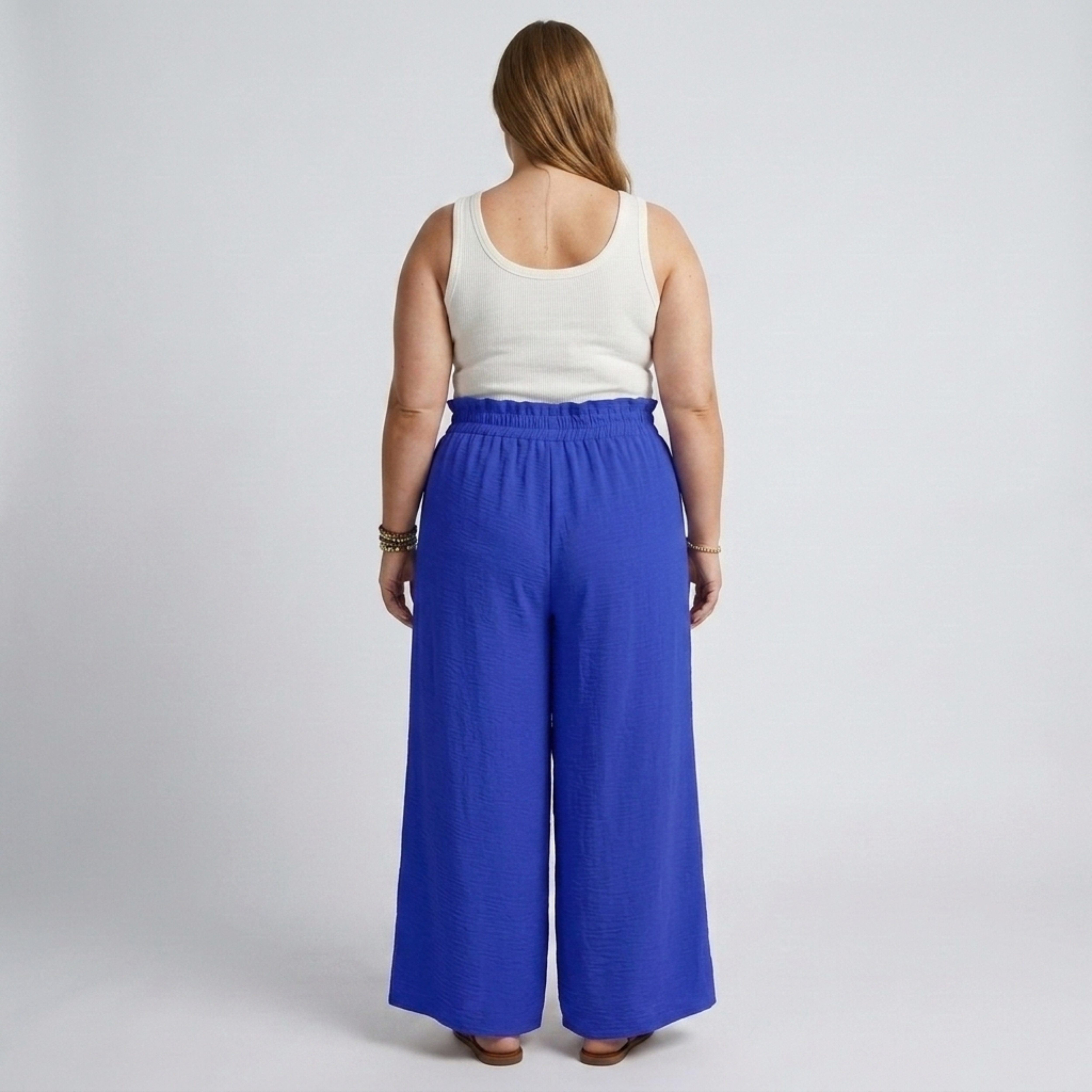 Pantaloni larghi taglia grande da donna con vita elastica e coulisse