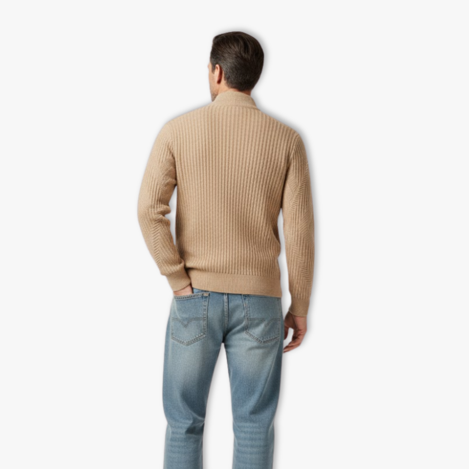 Men's knitted jacket with geometric patterns and protective stand-up collar