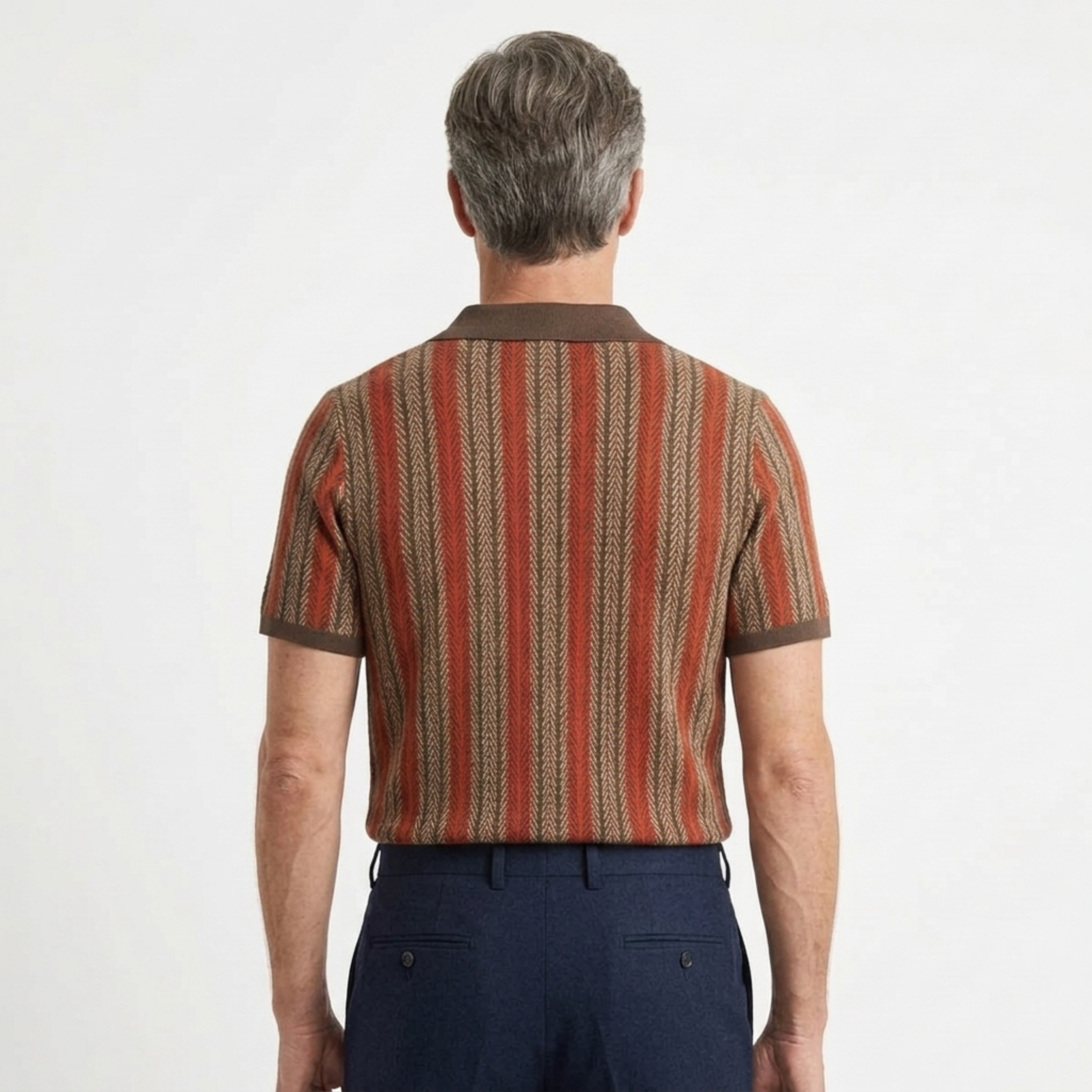 Men's knit polo — vertical stripes — casual resort style