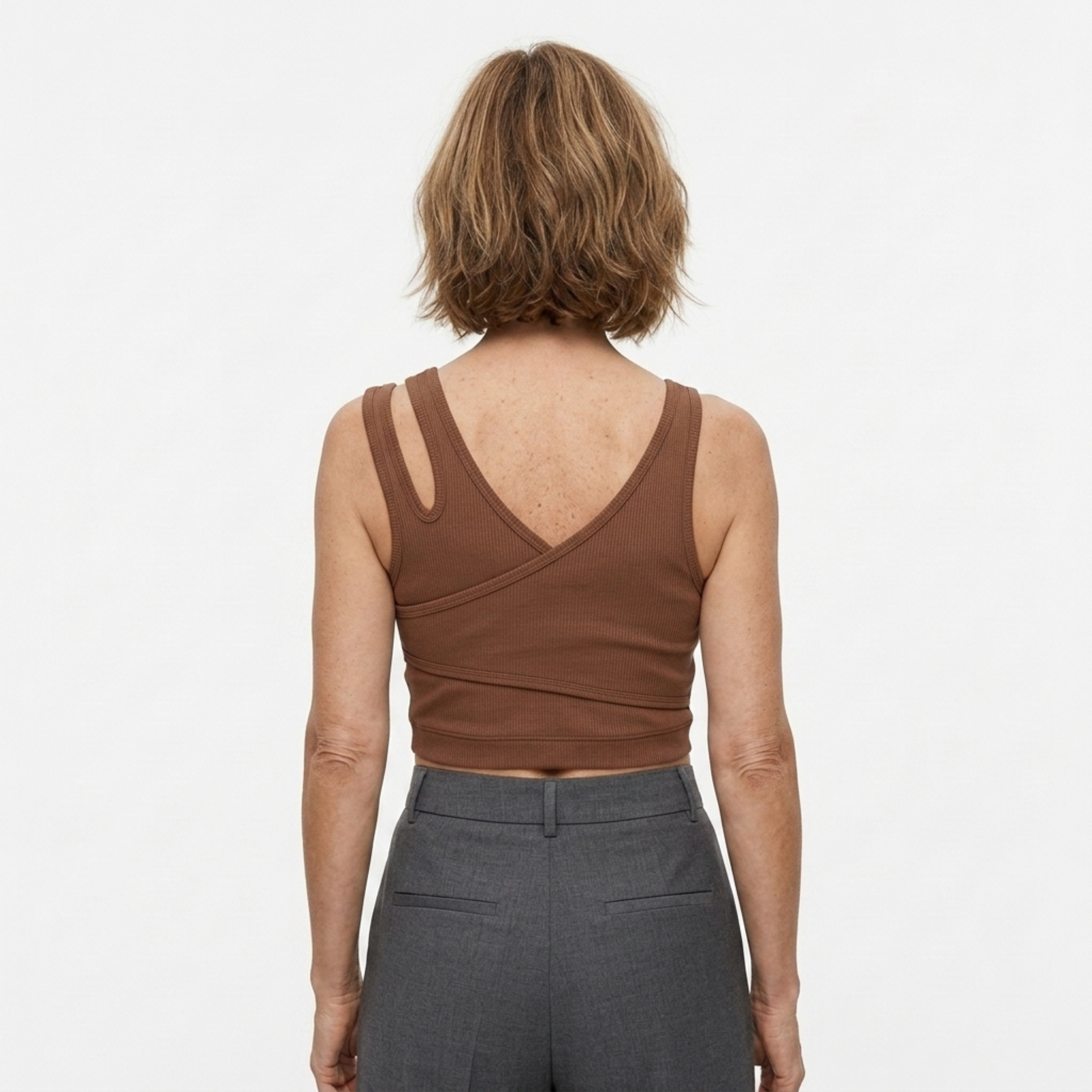 Rövid crop top ujjatlan — V-nyakú — bohém stílus