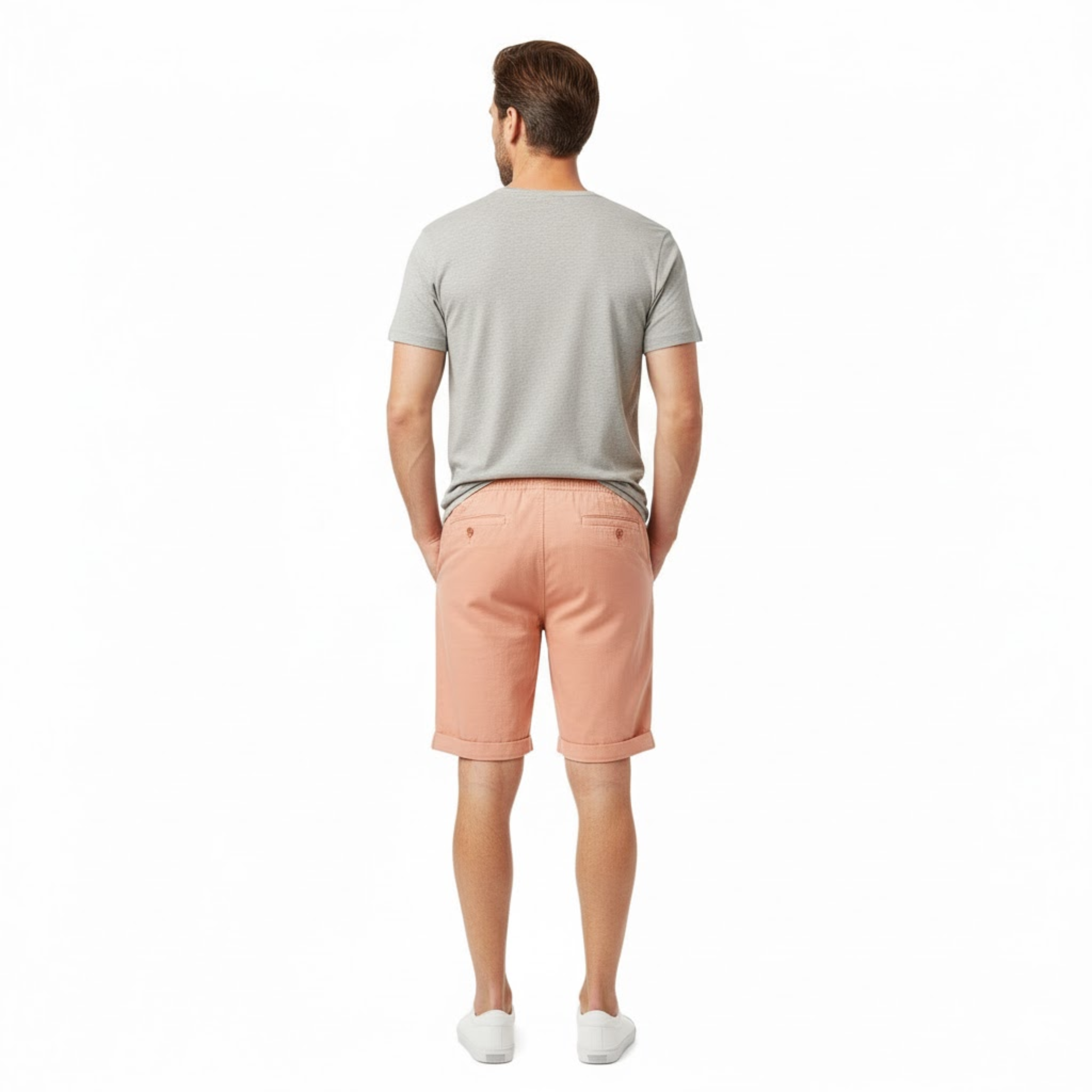 Short pour Hommes en 100 % Lin avec Taille Élastique à Cordon et Coupe Droite