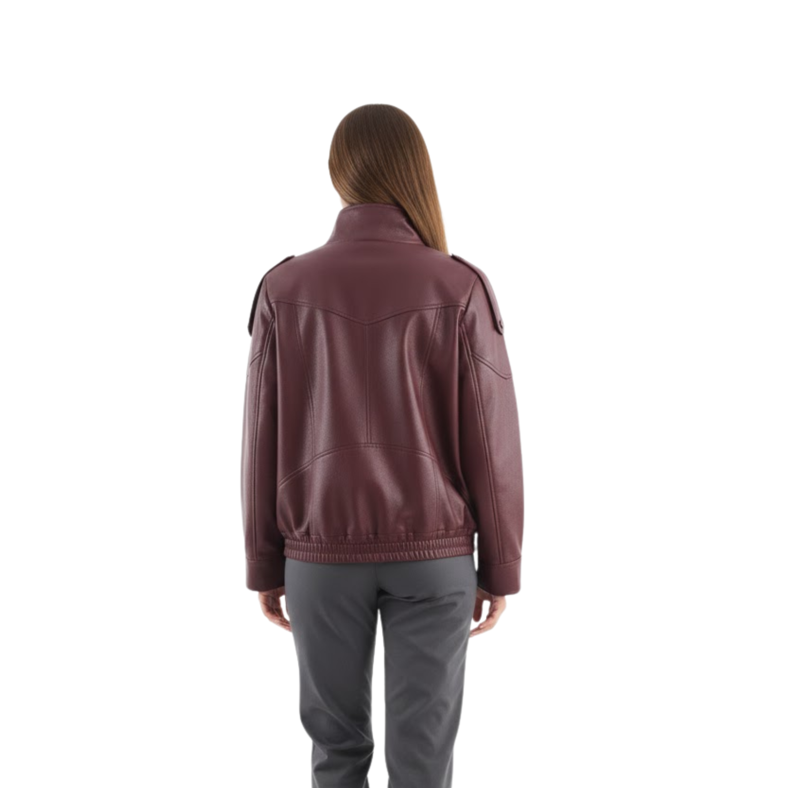 Women's Black Long Sleeve Grained Faux Leather Motorcycle Style Jacket