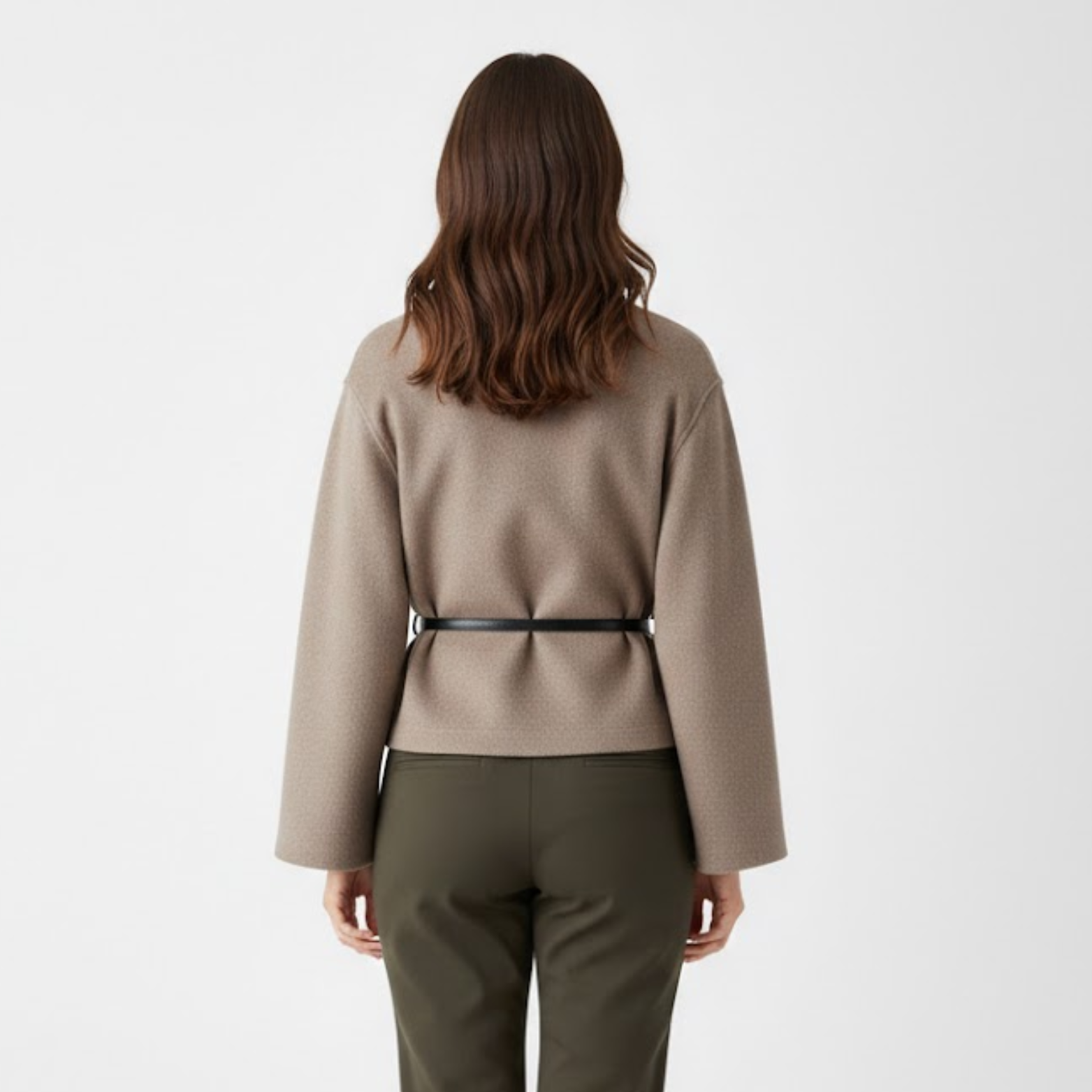 Manteau court pour femme avec ceinture et col en V croisé veste décontractée