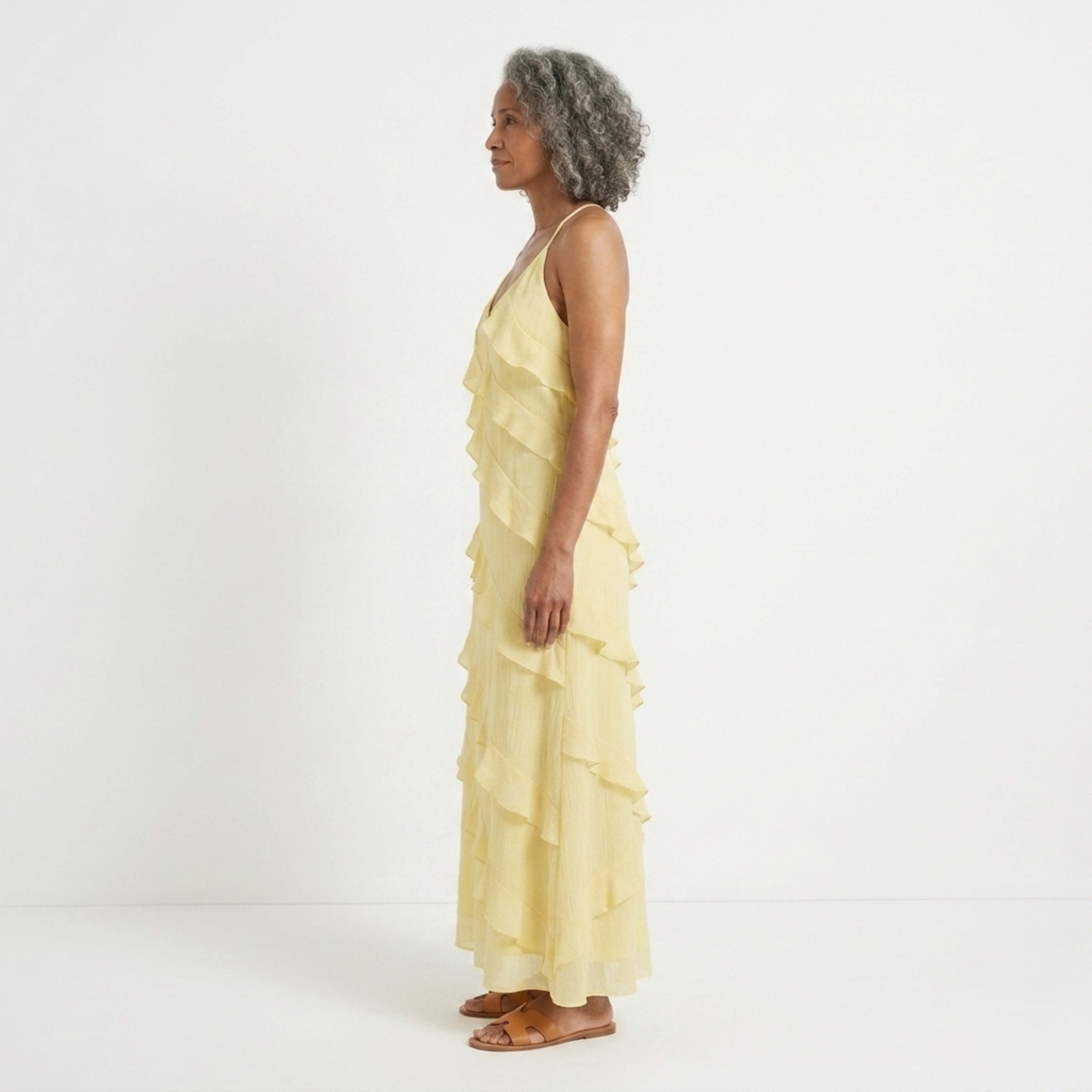 Women's tiered long dress — V halter neck for evening and party — vacation