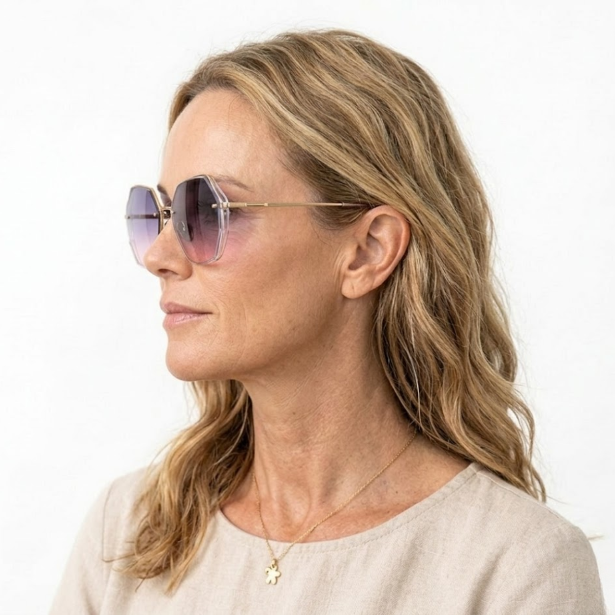 Oversized Rimless Sunglasses with Geometric Gradient Lenses