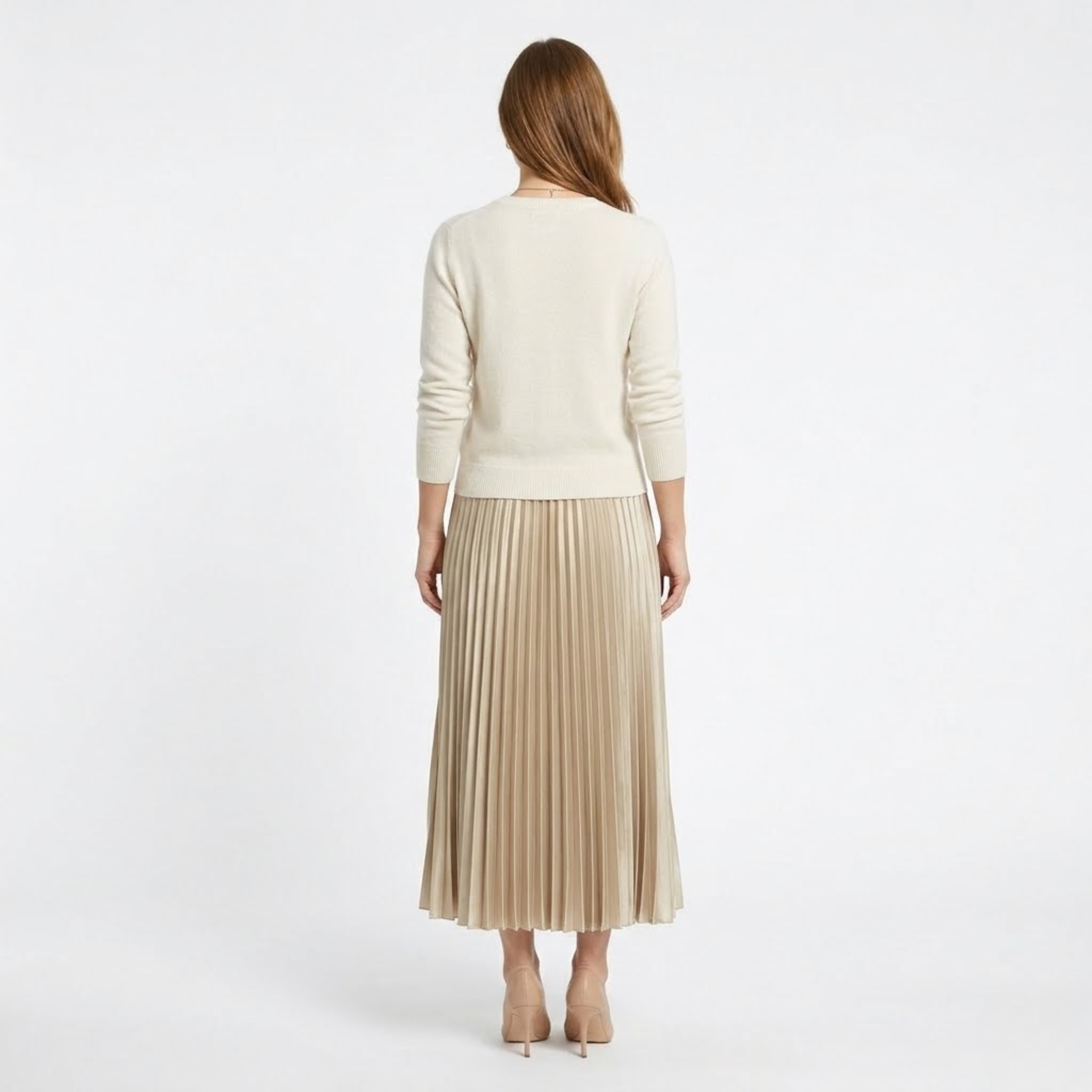 Jupe Longue Plissée Satinée à Taille Haute Élastique pour Femme