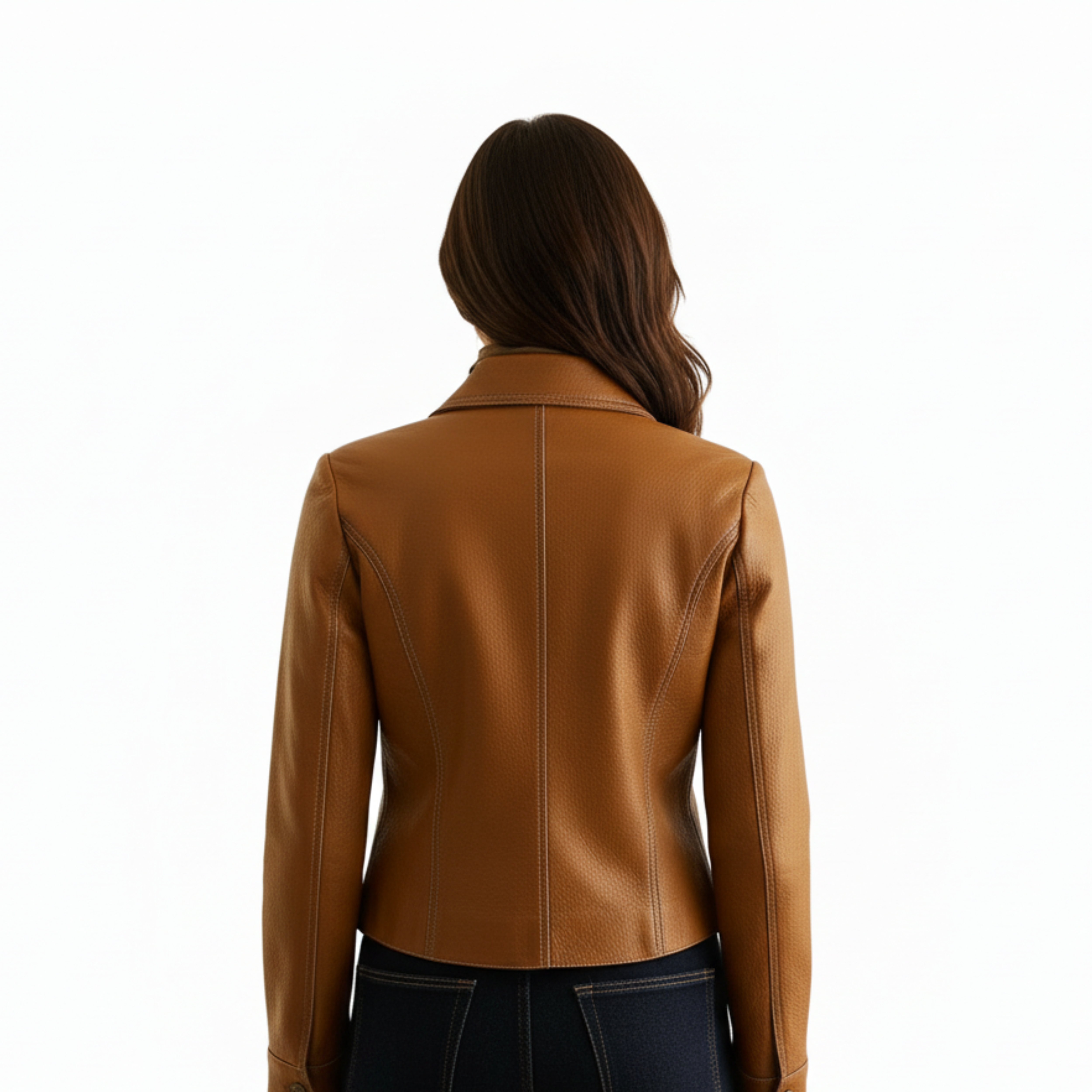 Veste en Cuir pour Femme avec Boutons et Taille Cintrée Coupe Classique