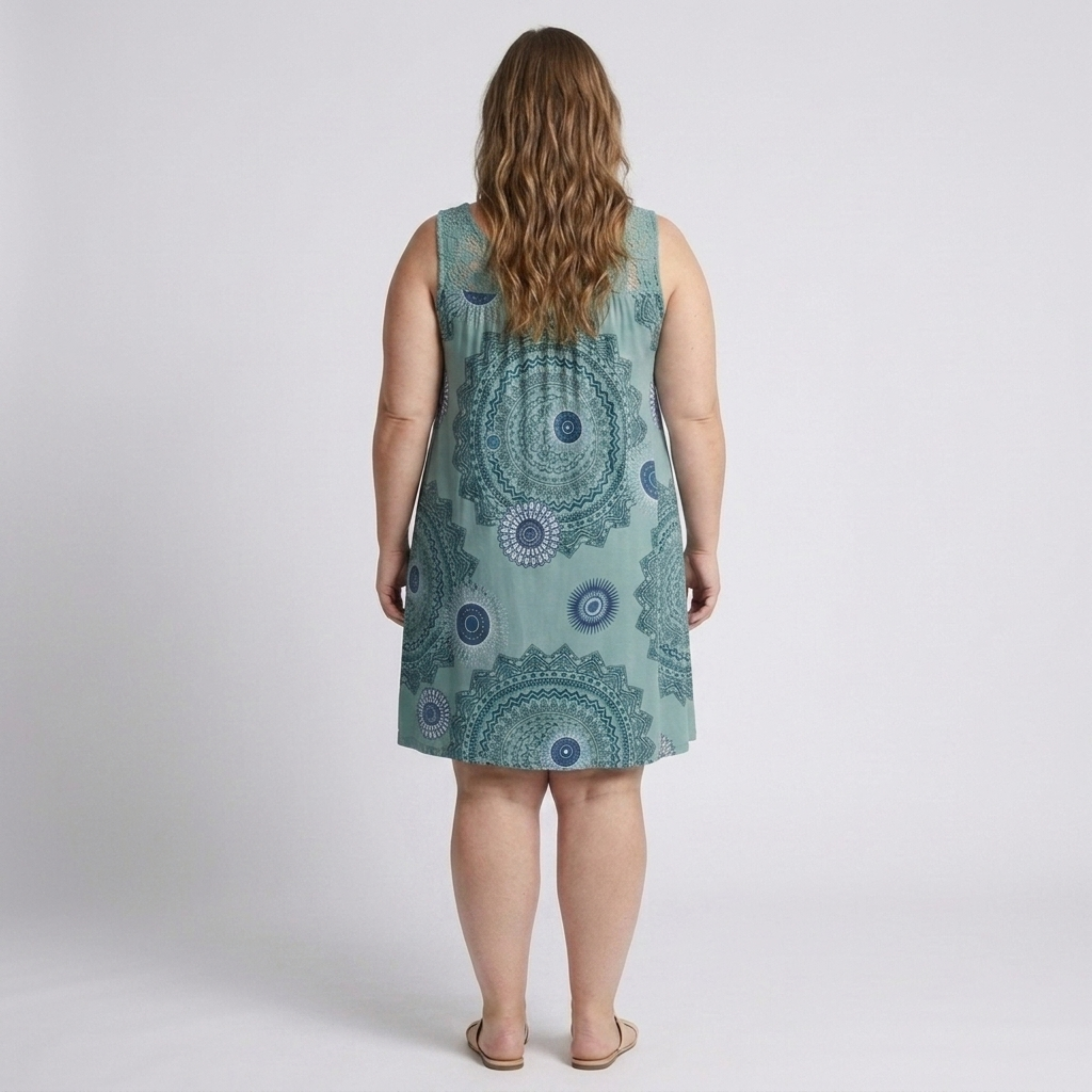 Robe d'été grande taille pour femme en coton imprimé vintage avec détails en dentelle