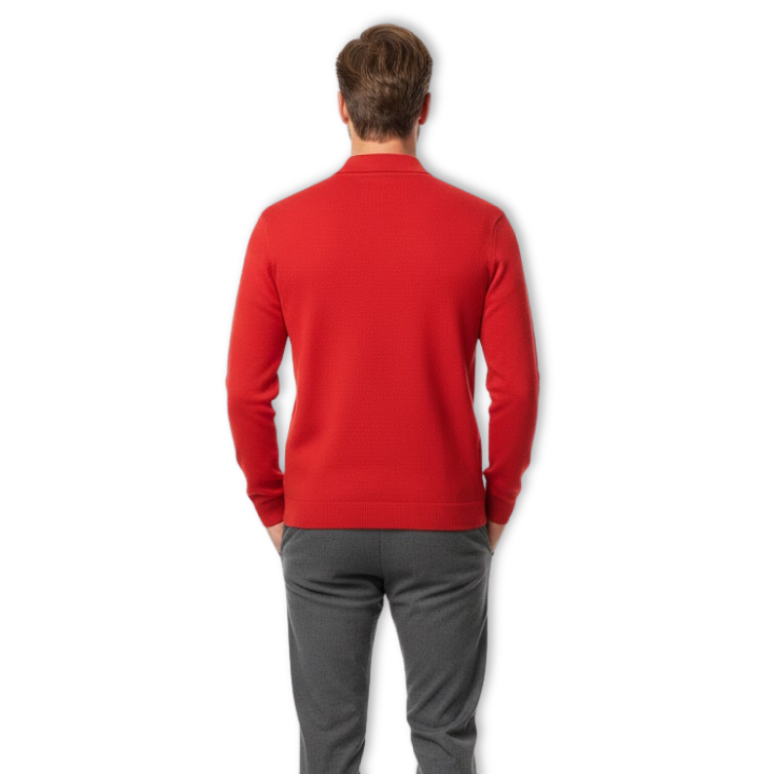 Men's long-sleeved polo shirt made of 100% merino wool with buttoned collar, relaxed fit