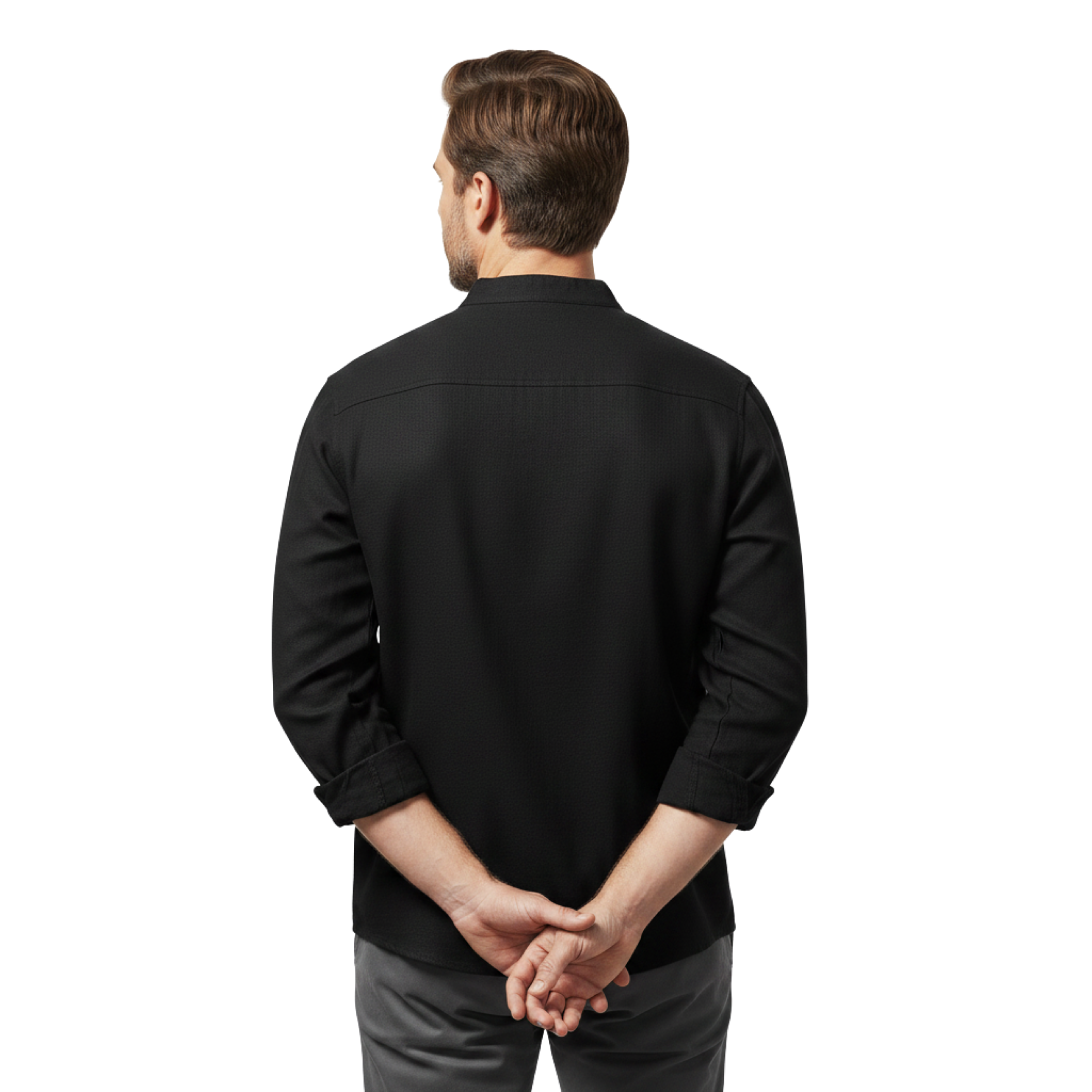 Camisa de lino para hombre con cierre de cordones y mangas largas corte ajustado