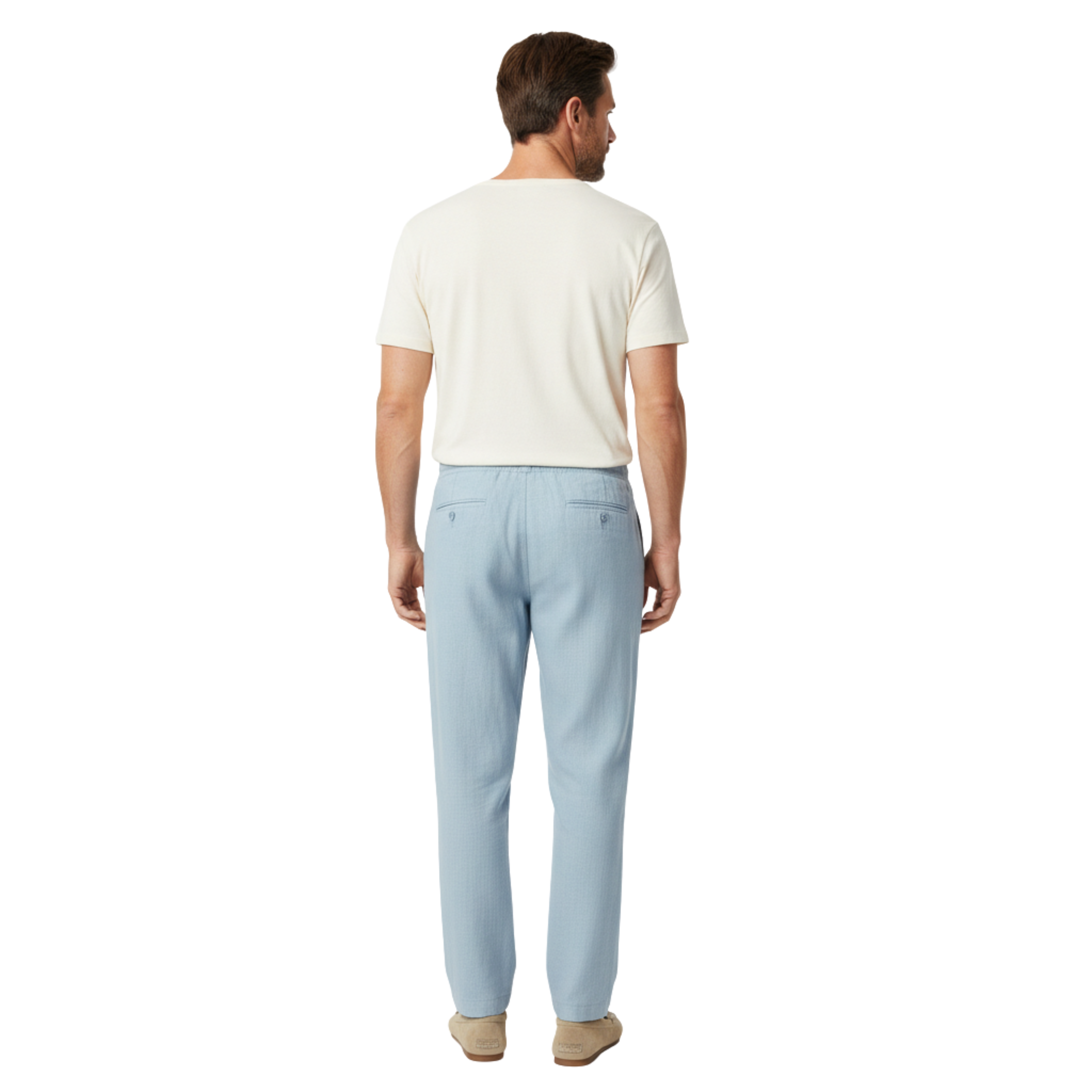 Pantalon pour hommes en coton et lin, jambes droites, taille élastique avec poches