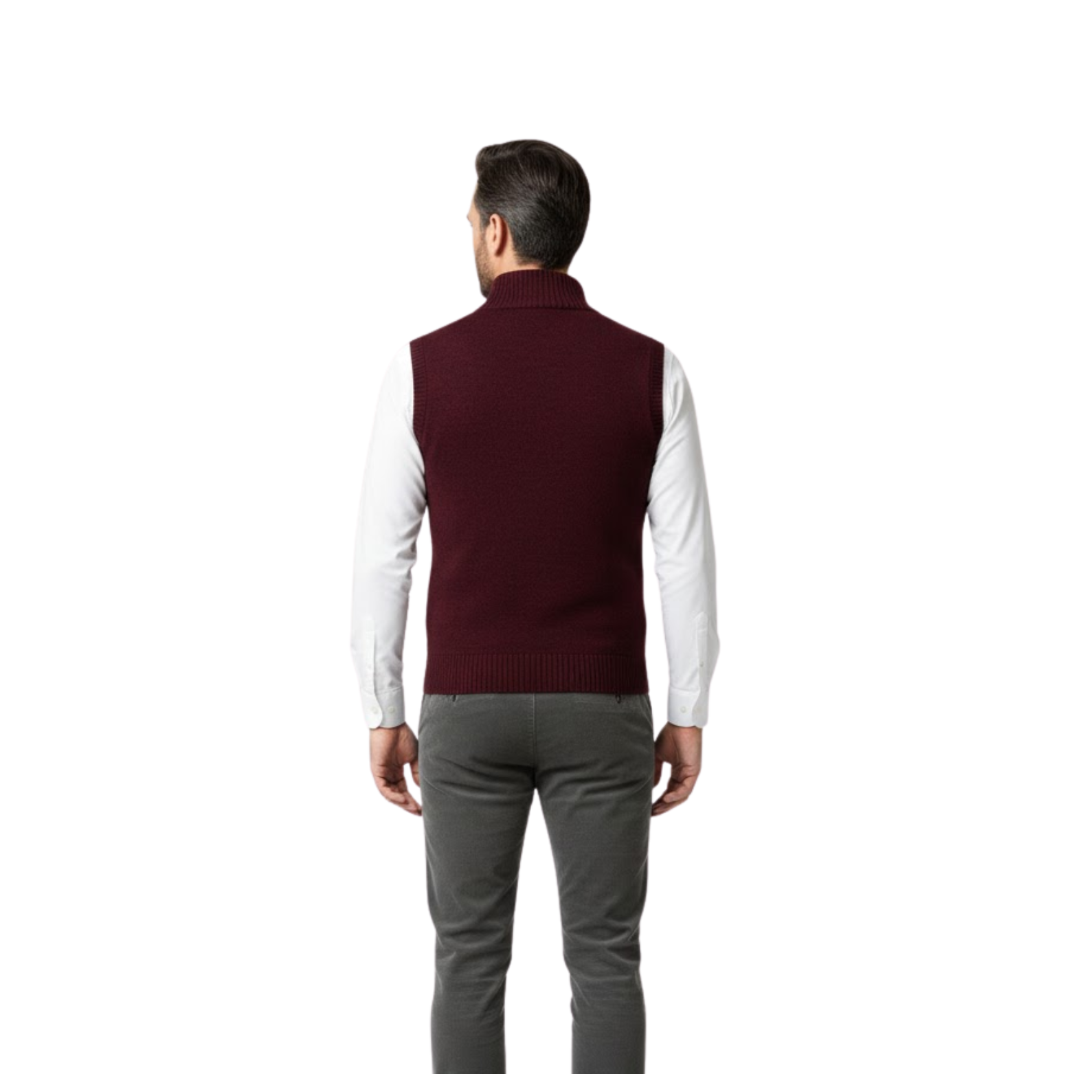 Sleeveless knitted vest with zipper and stand-up collar