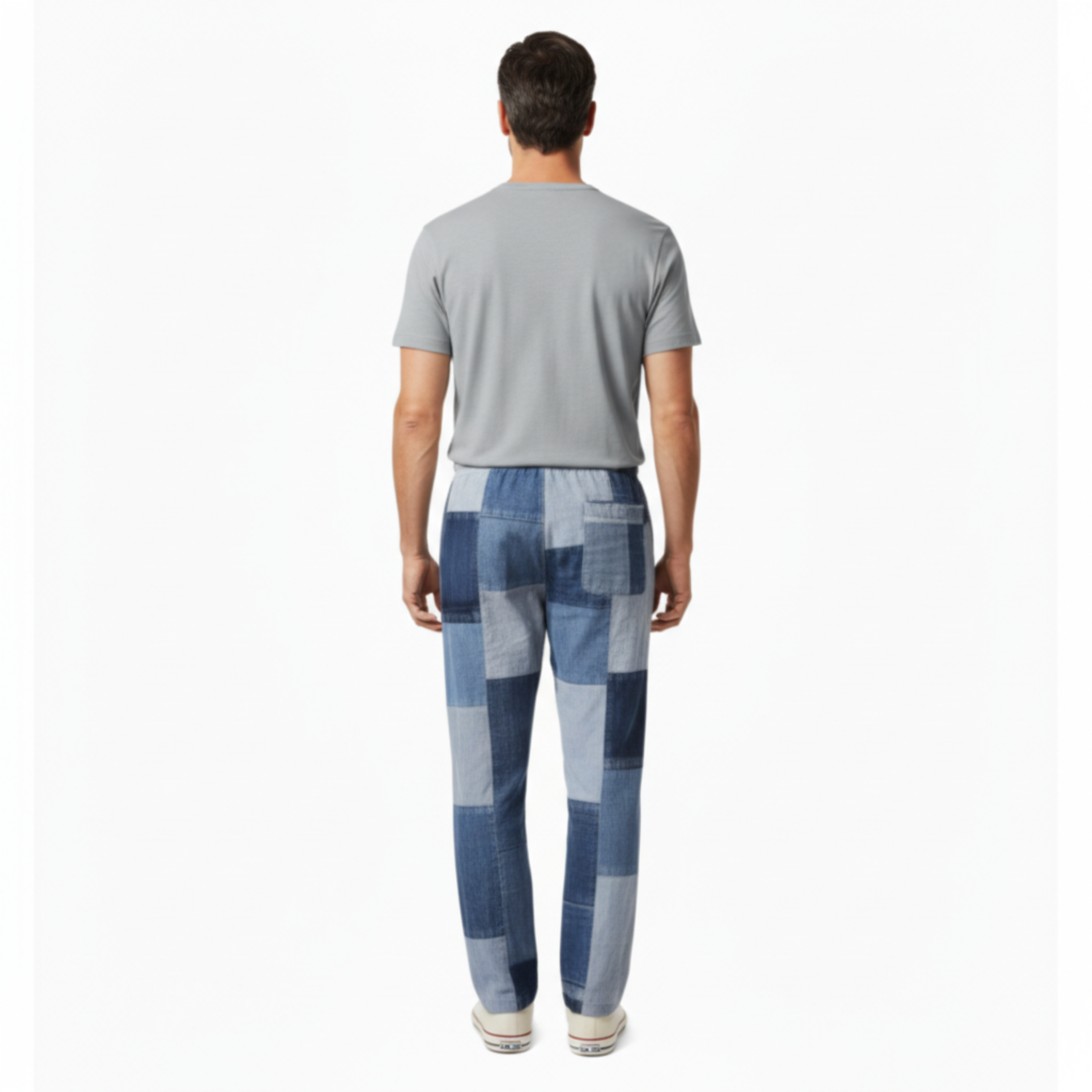 Pantalon décontracté pour hommes à jambes droites avec imprimé à carreaux, taille à cordon de serrage et poches