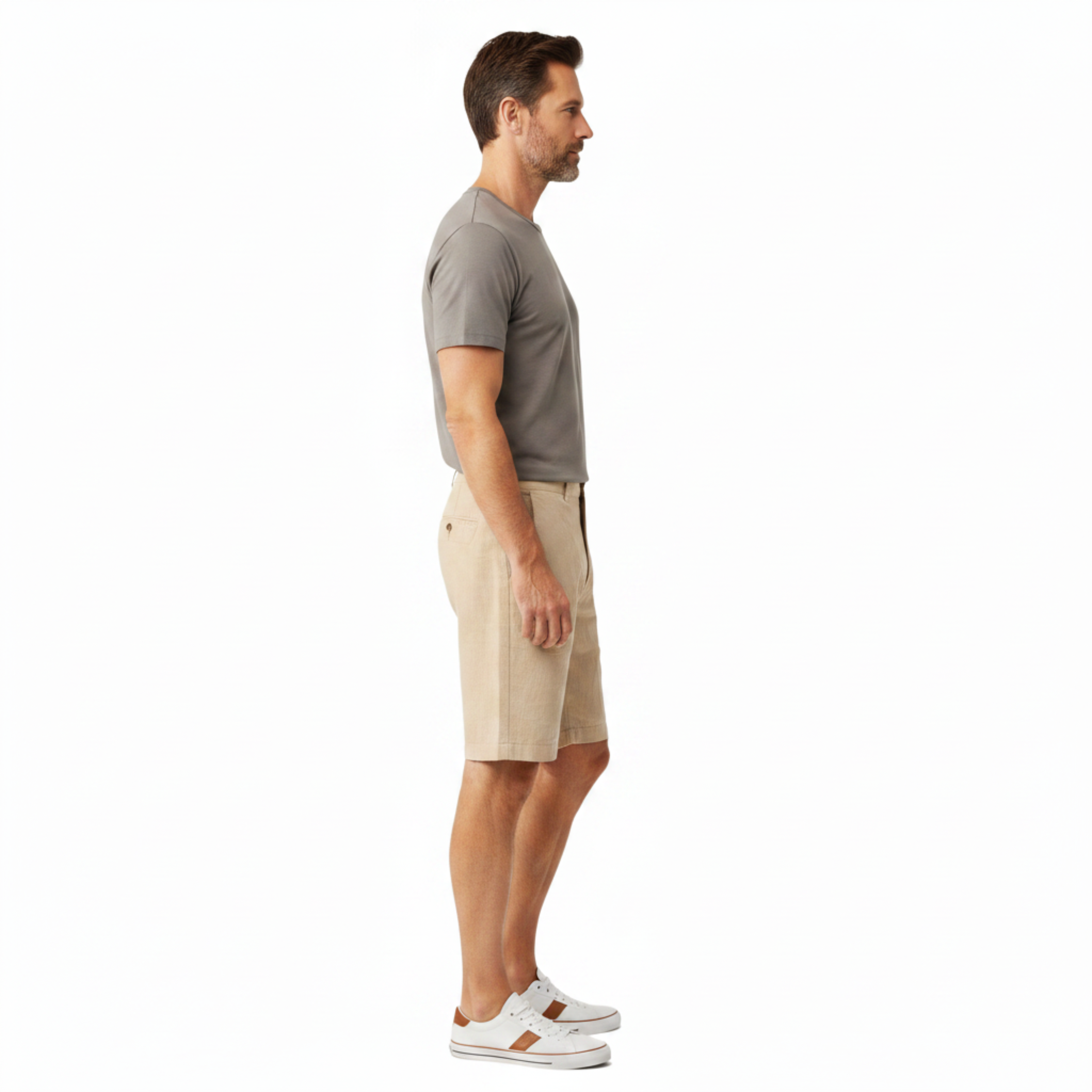 Short in lino da uomo con vita elastica e taglio casual
