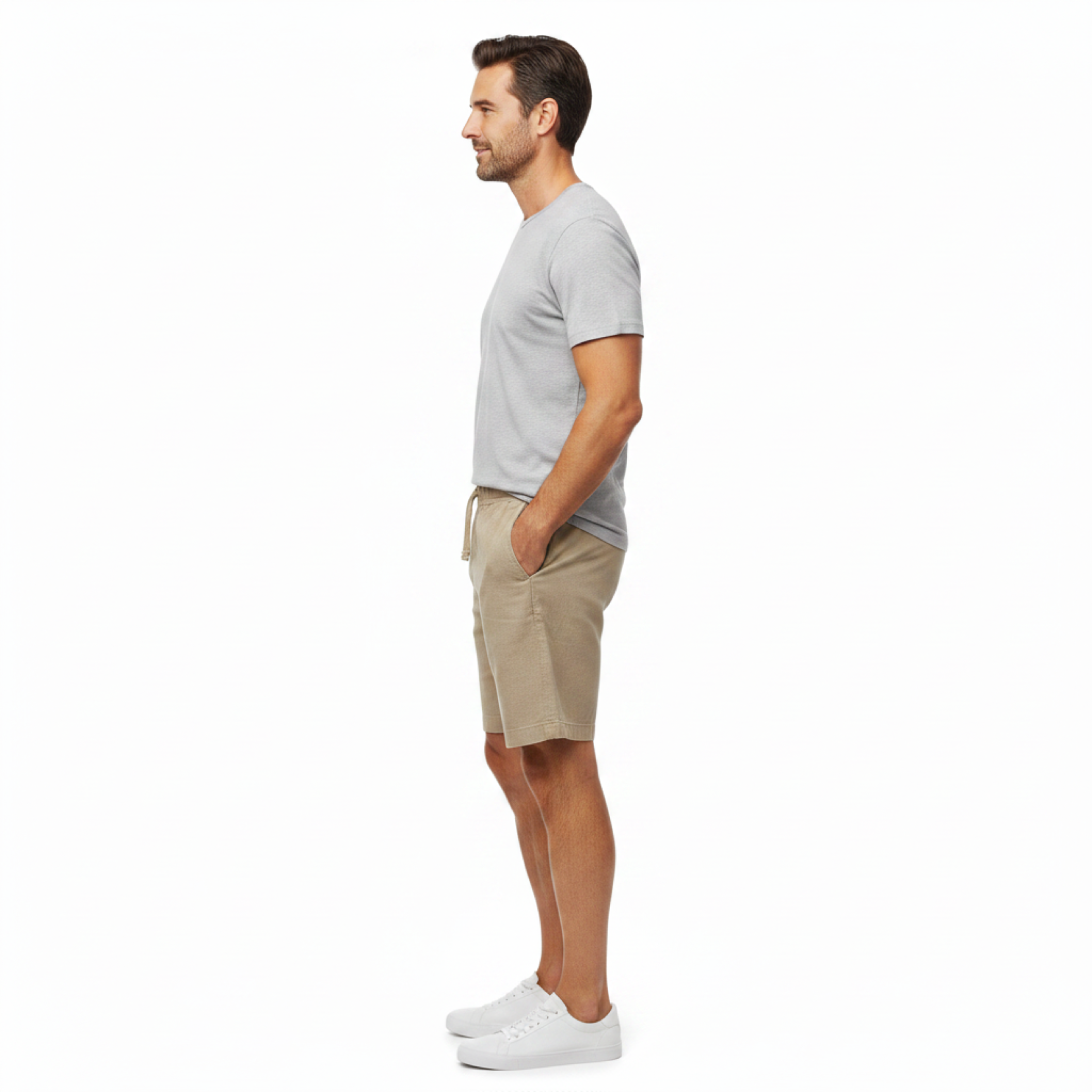 Short en Lin pour Homme avec Cordon de Serrage et Poches Latérales