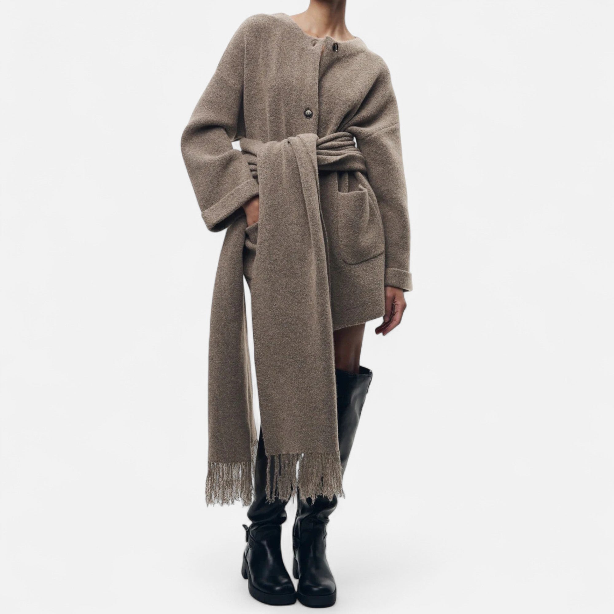 Ancienne Monde | Cardigan Femme Col Écharpe Élégant
