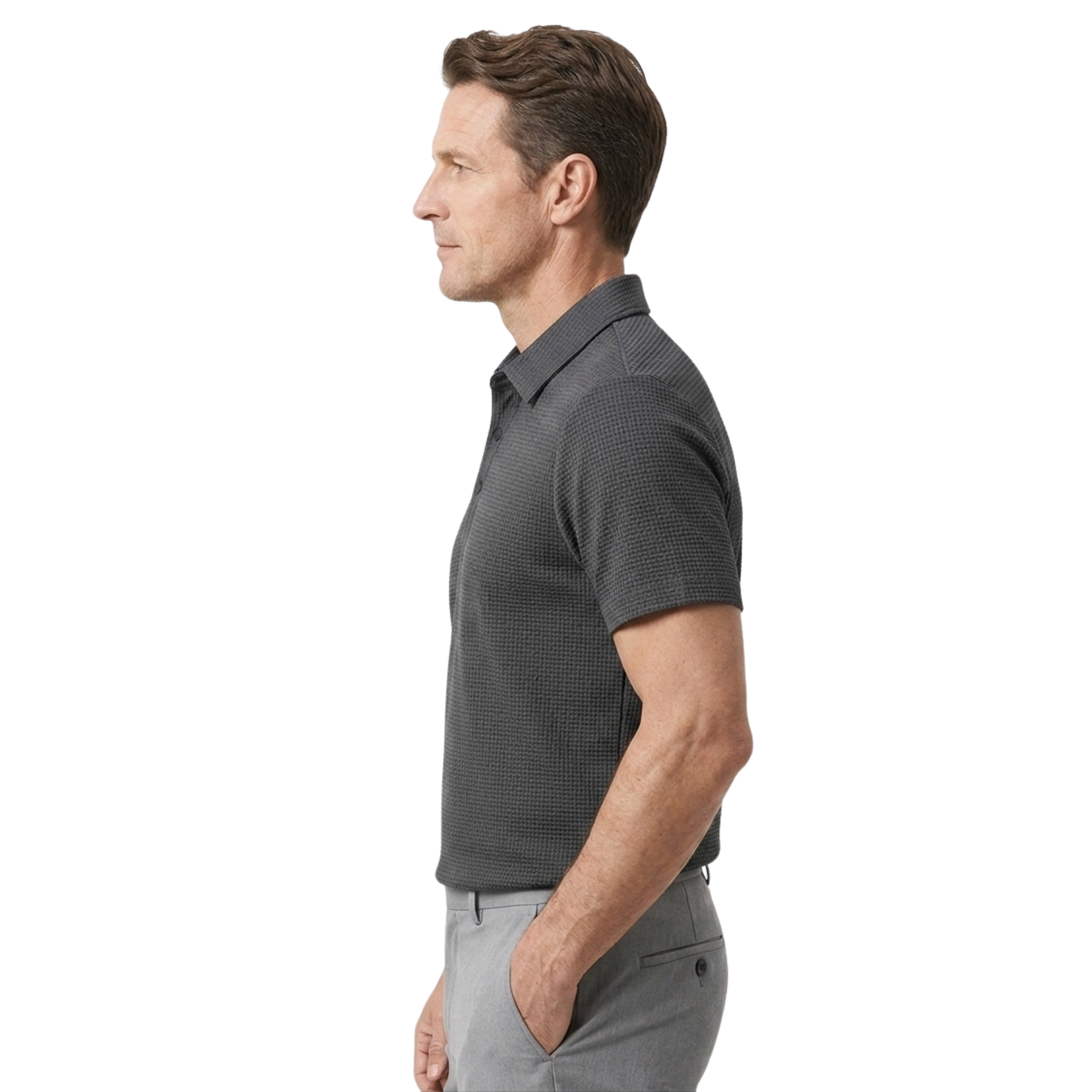 Men's Polo Shirt with Waffle Texture and Short Sleeves — Office & Relaxation