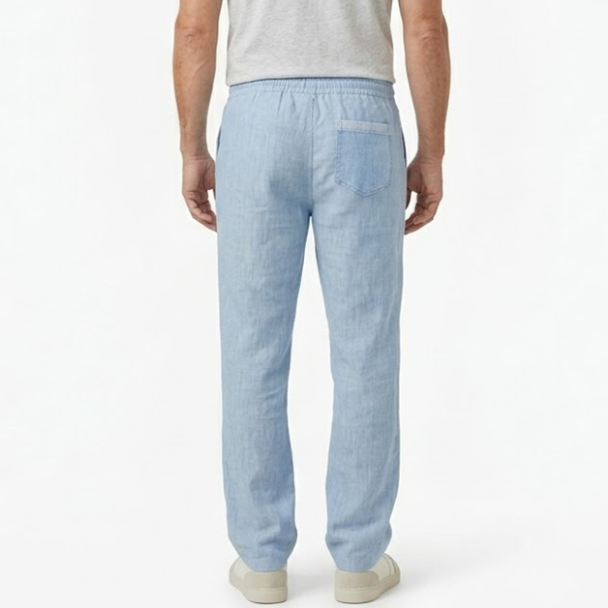 Pantalon en Coton et Lin pour Hommes avec Taille Élastique et Poches Arrière