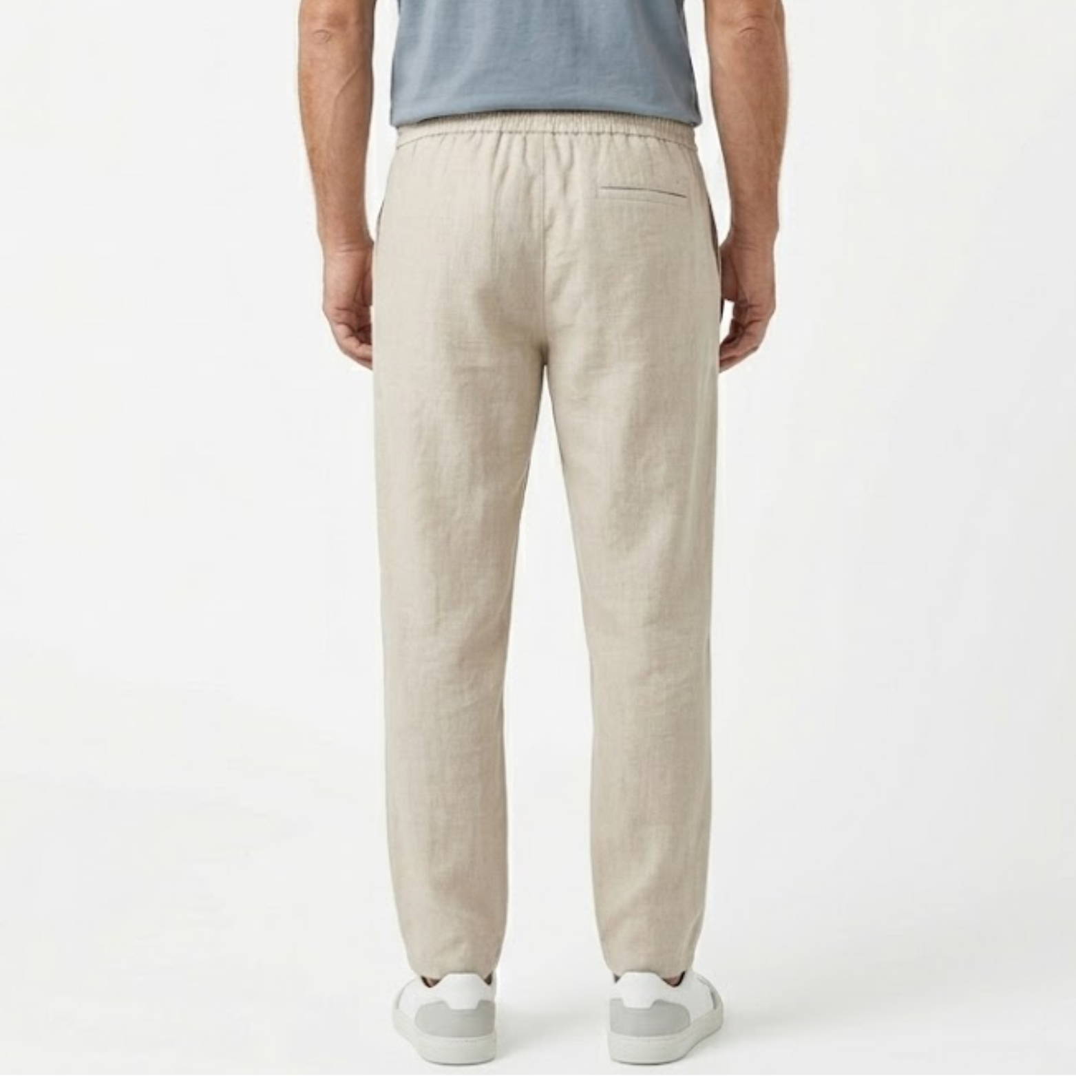 Pantalon Homme en Coton et Lin à Jambe Droite avec Taille Élastique et Cordon