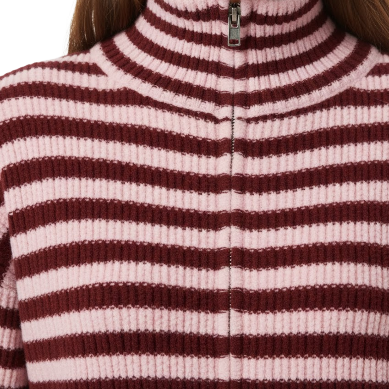Casual turtleneck sweater, ribbed knit, long-sleeve zip-up cardigan for women