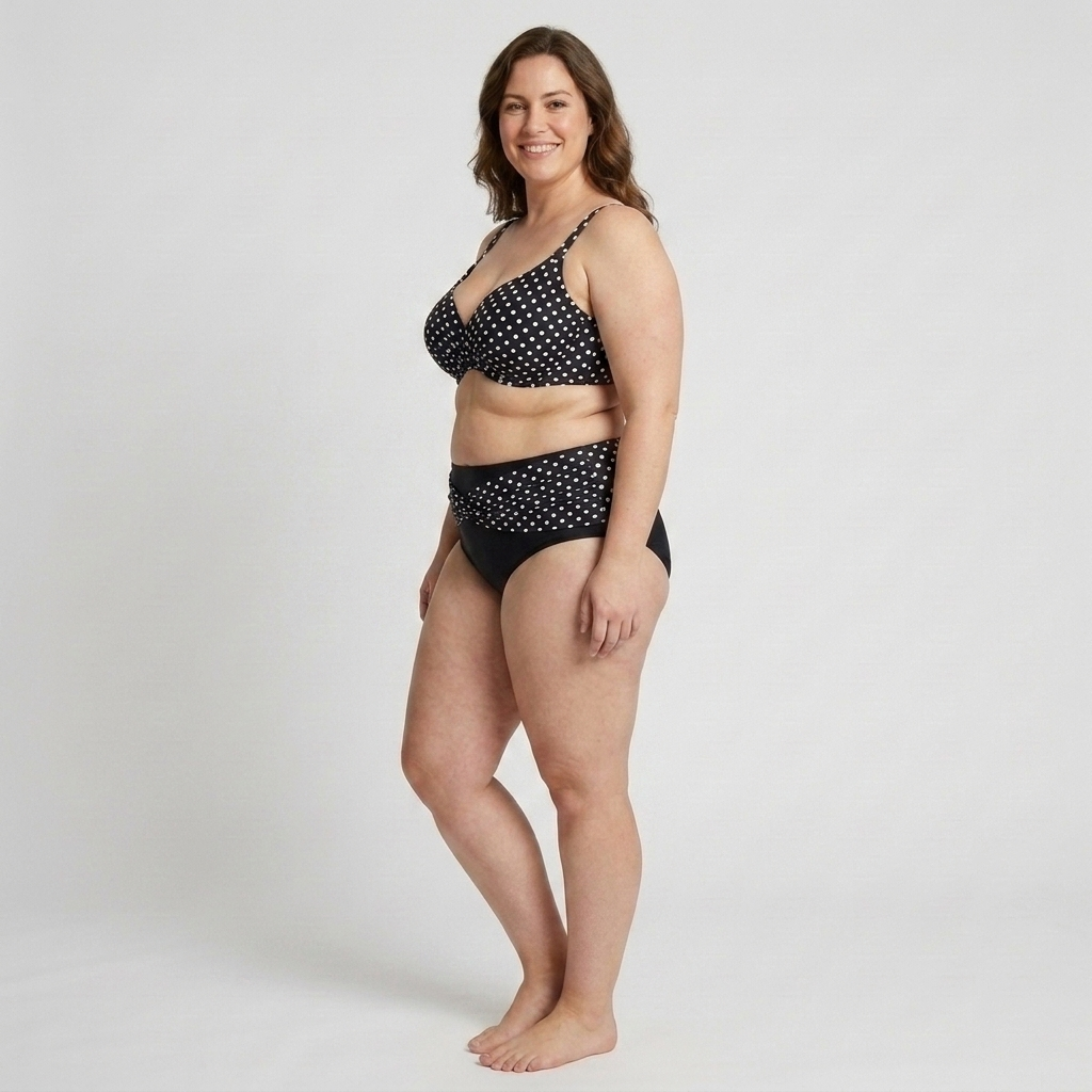 Costume da bagno due pezzi taglia grande per donna bikini vita alta a pois