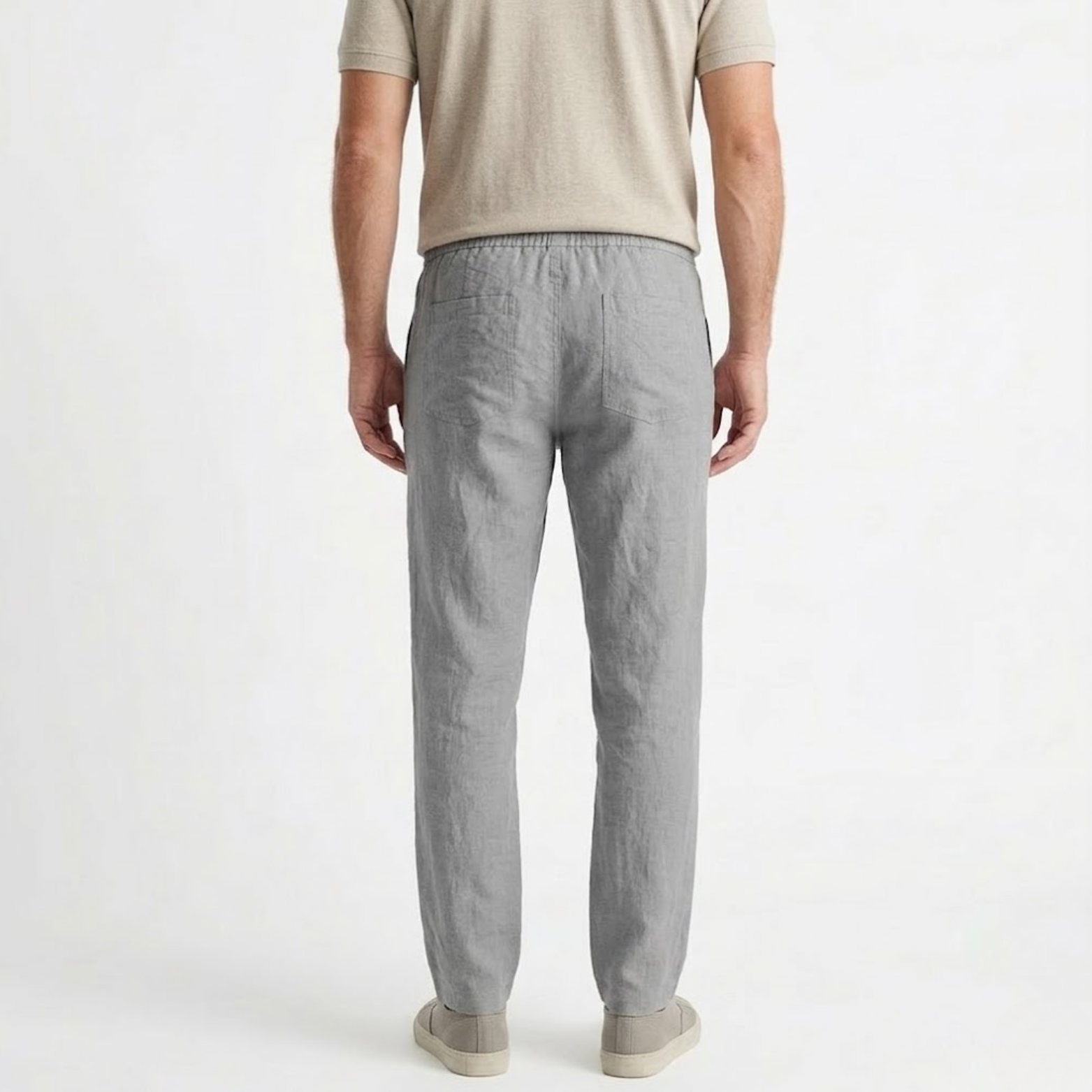 Pantalon Homme en Coton et Lin avec Taille Élastique et Cordon de Serrage