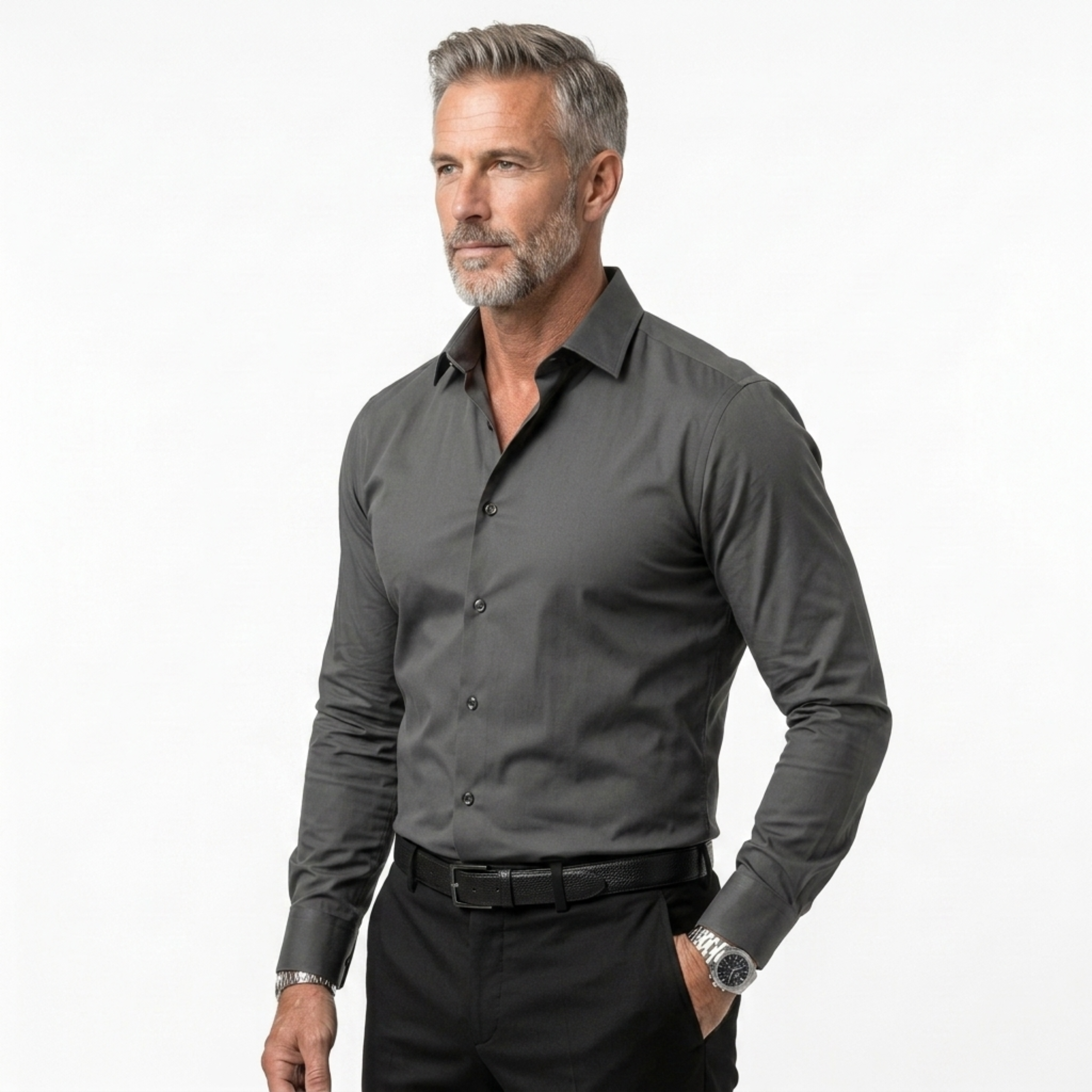Men's button-down shirt — notched collar and long sleeves — everyday