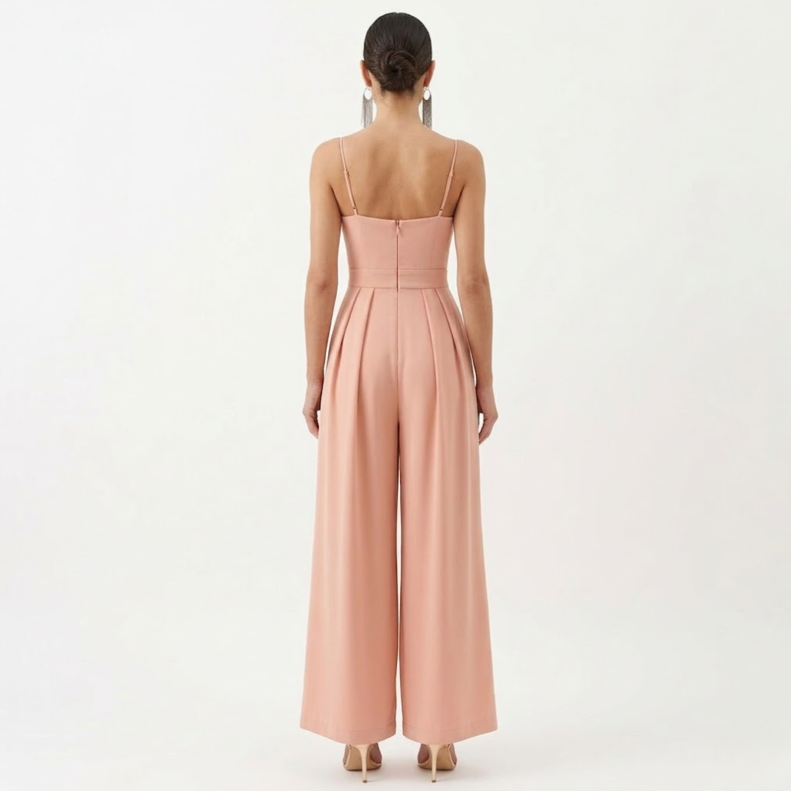 Combinaison Pantalon Large à Bretelles avec Col en V et Taille Haute pour Femmes