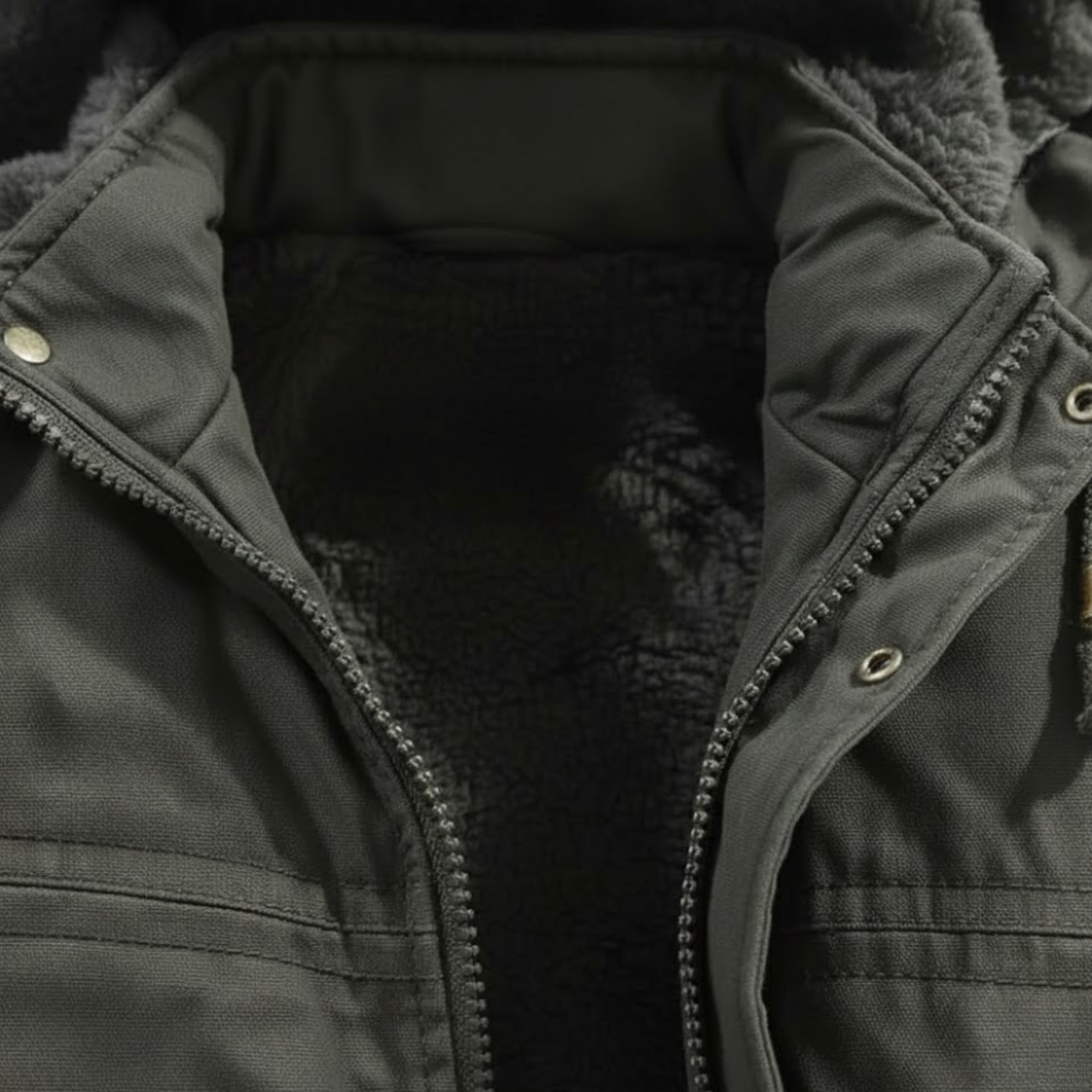 Parka Homem Militar em Algodão Lavado e Polar Grosso