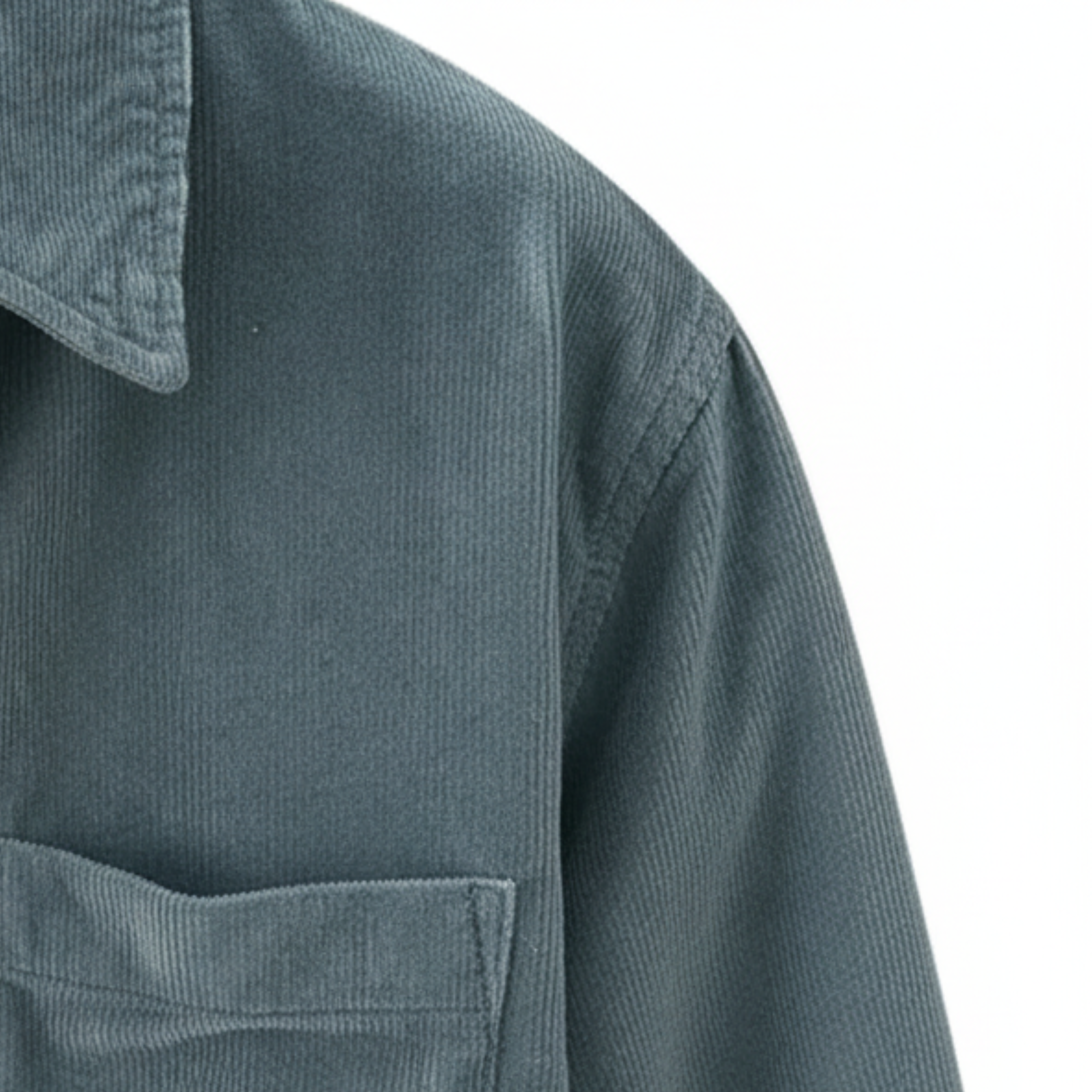 Camisa Retro de Terciopelo Pana de Manga Larga para Hombre con Bolsillo en el Pecho