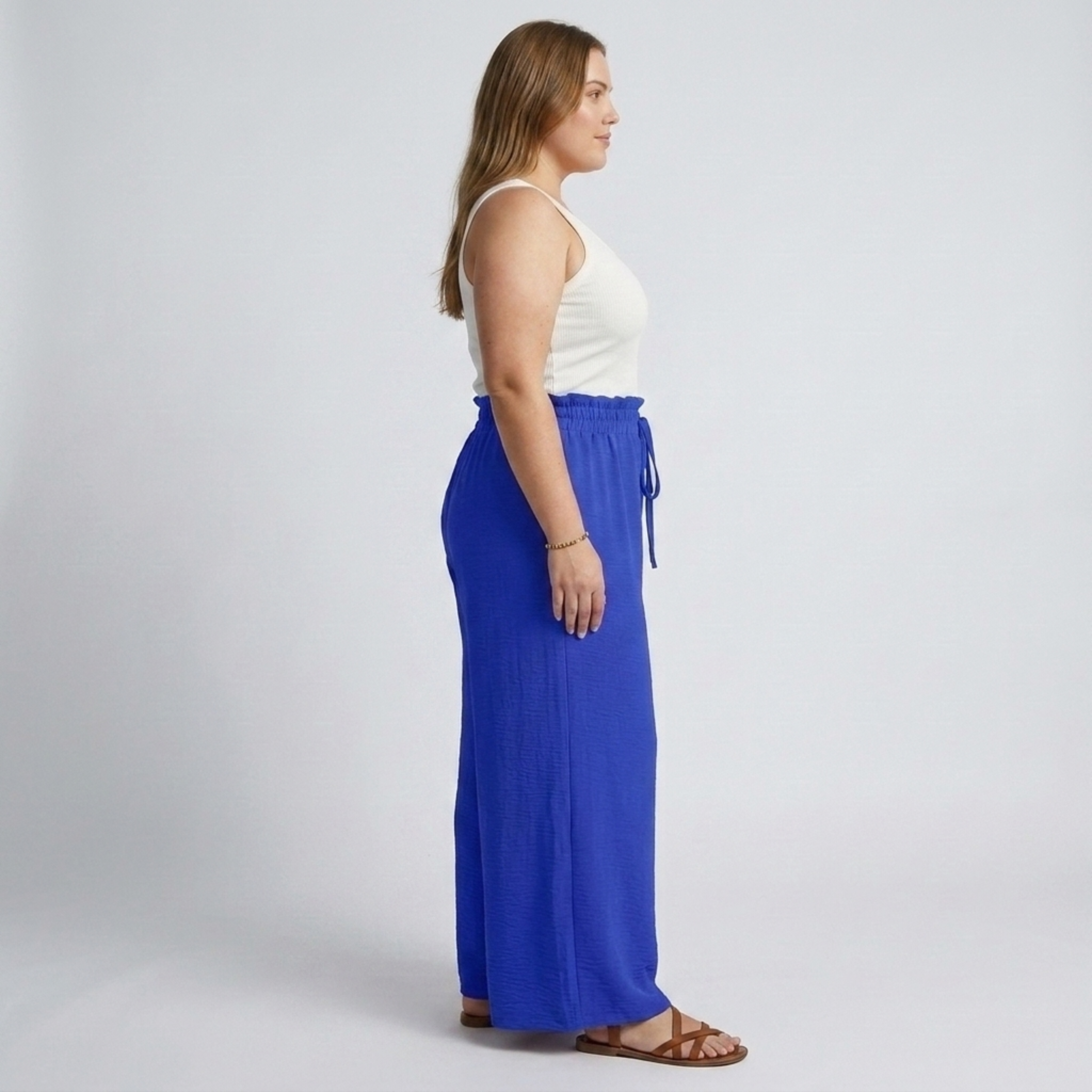 Pantaloni larghi taglia grande da donna con vita elastica e coulisse
