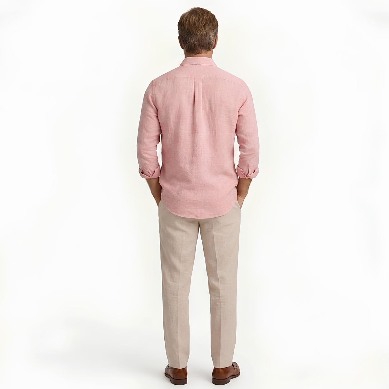 Men's Long-Sleeve Linen Shirt with Classic Collar and Relaxed Fit