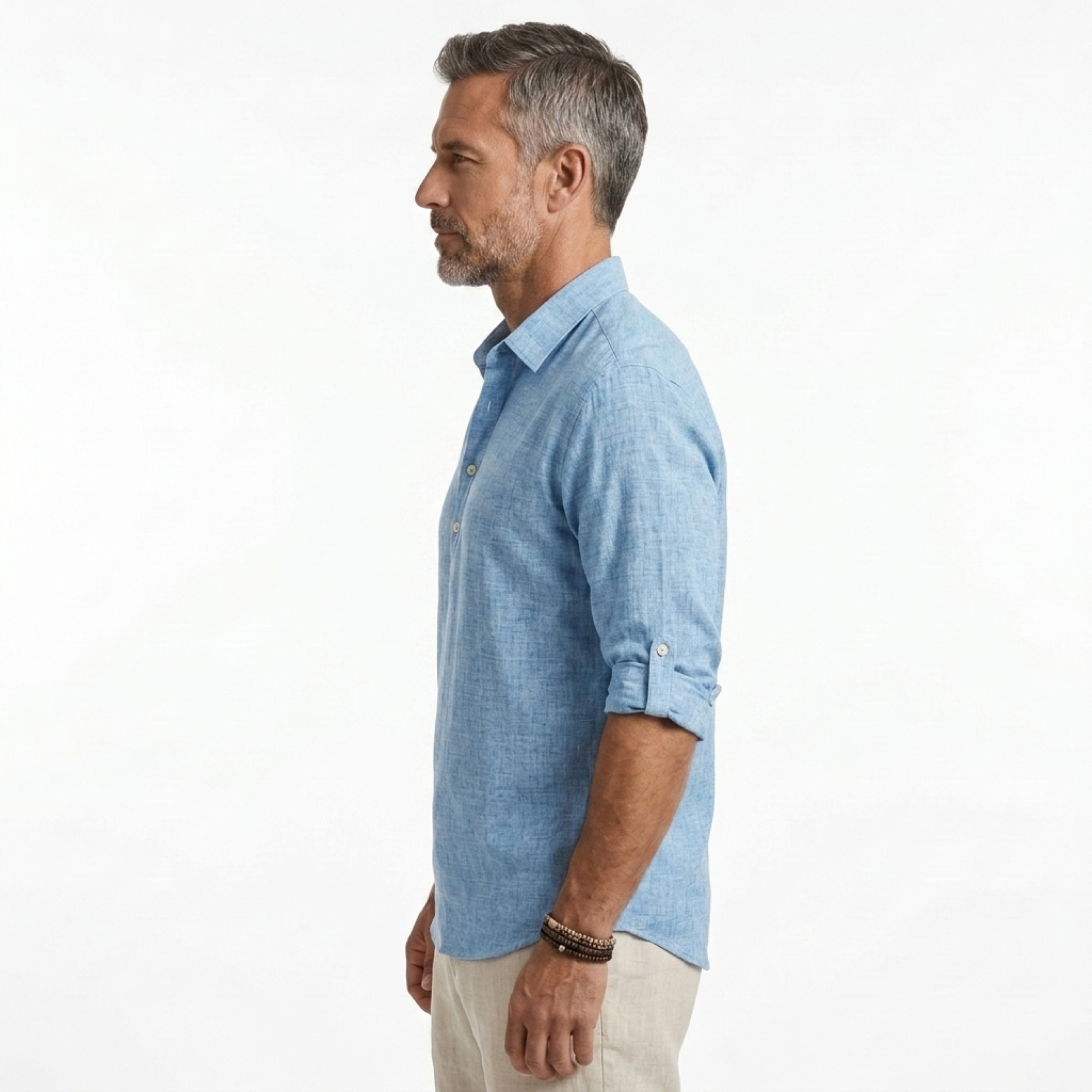 Men's short-sleeve polo — breathable linen blend — vacation