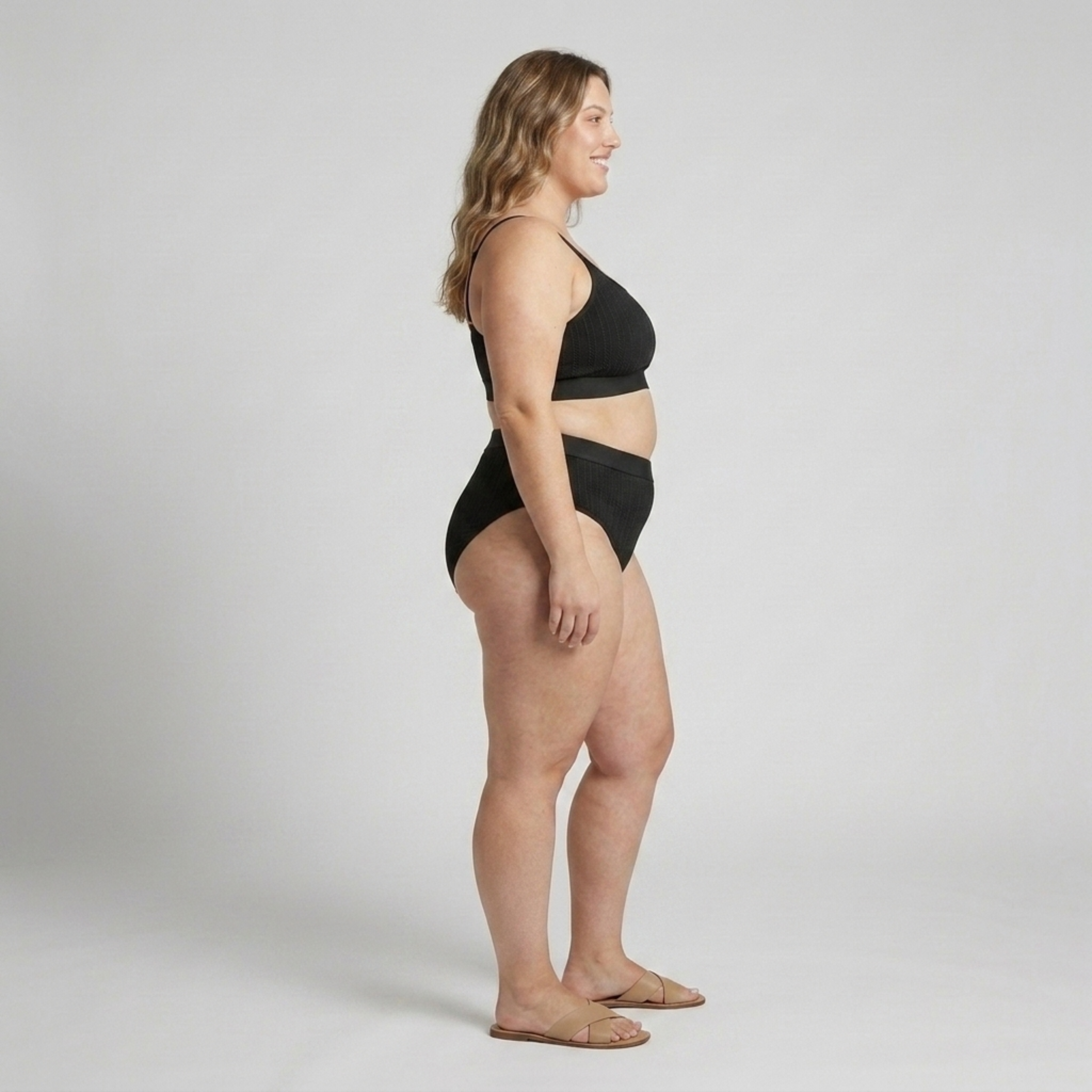 Bikini due pezzi taglia grande da donna costume da bagno a vita alta a coste