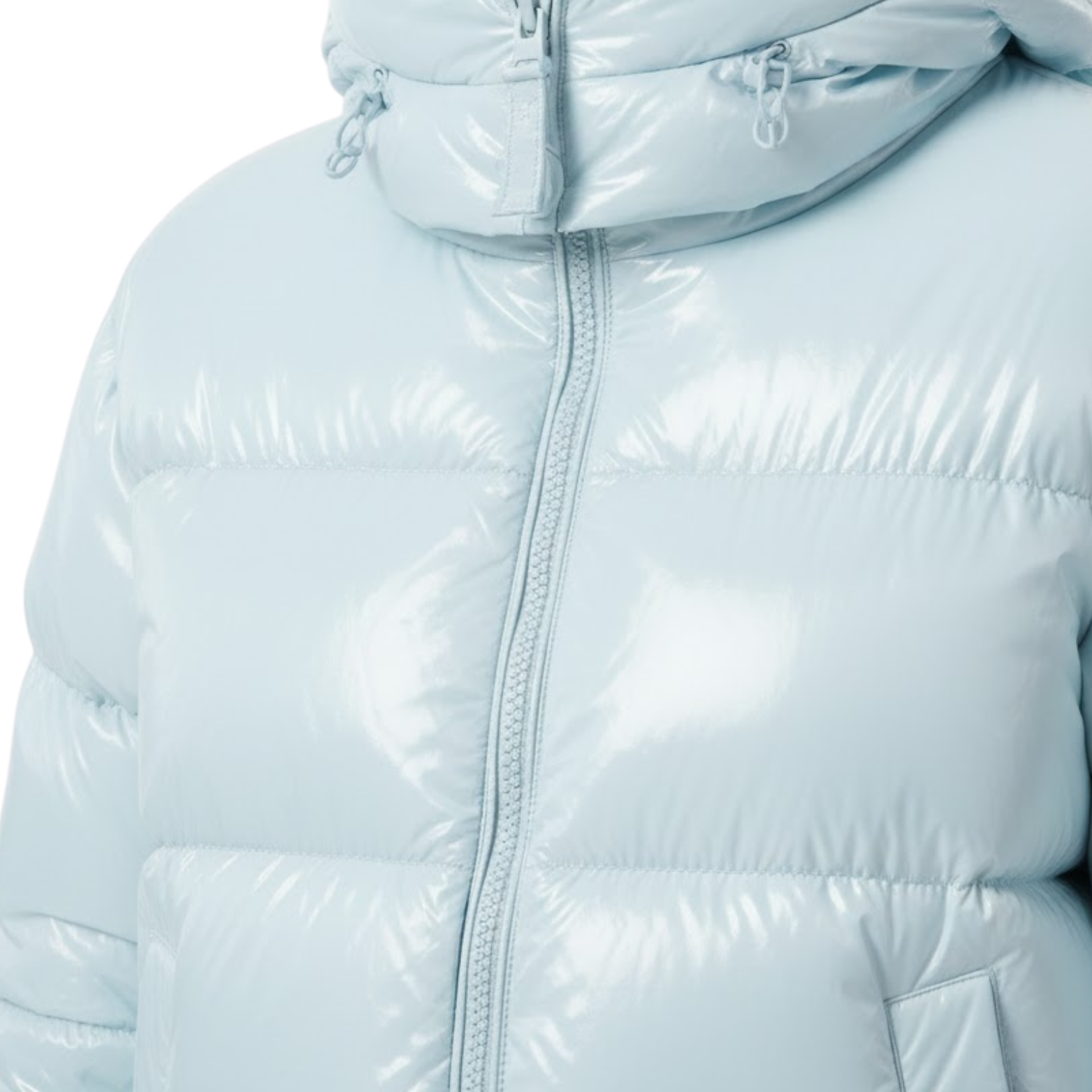 Women's Shiny Quilted Jacket with Hood, High Zipper Closure, Warm and Cozy