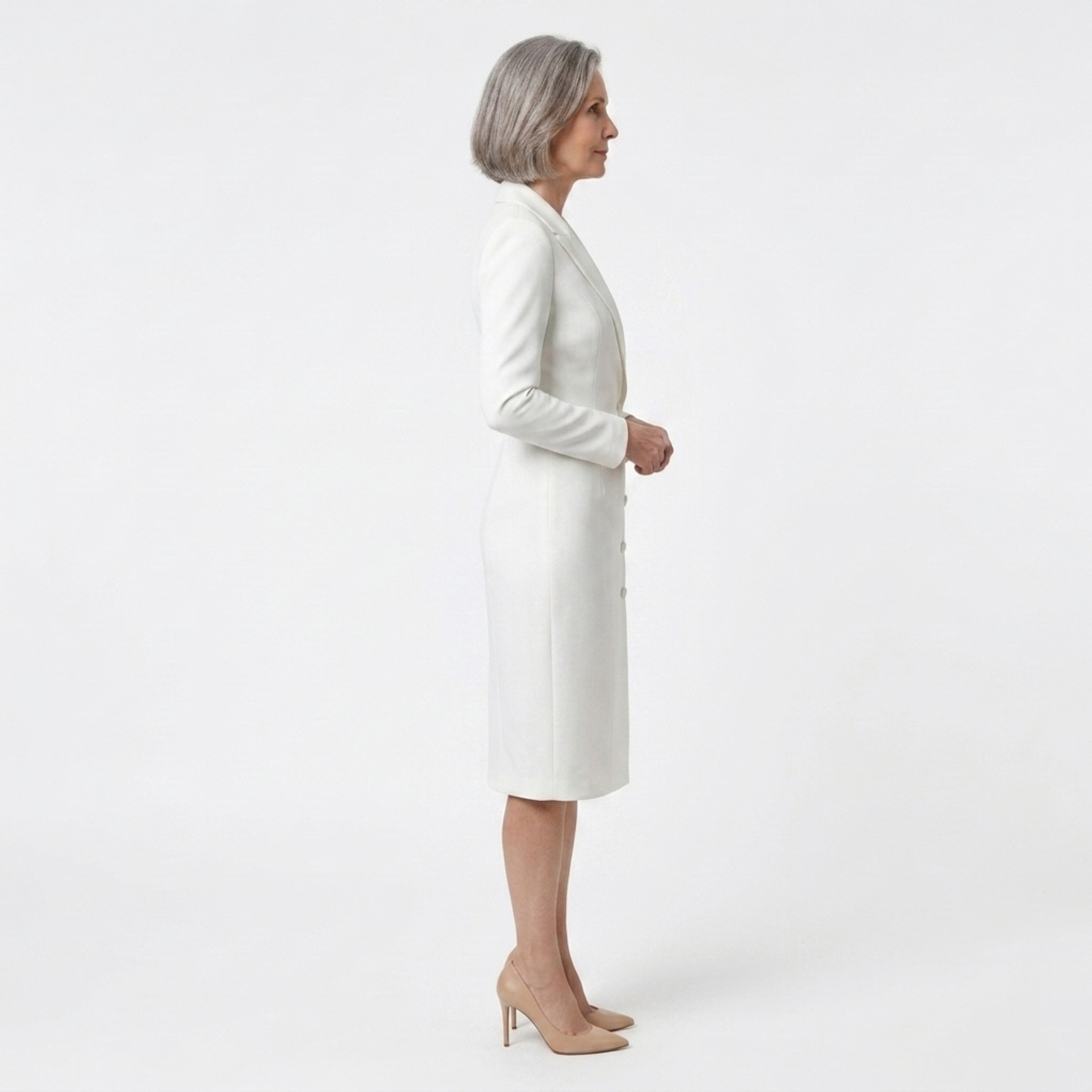 Midi blazer dress — long sleeves and buttons — office