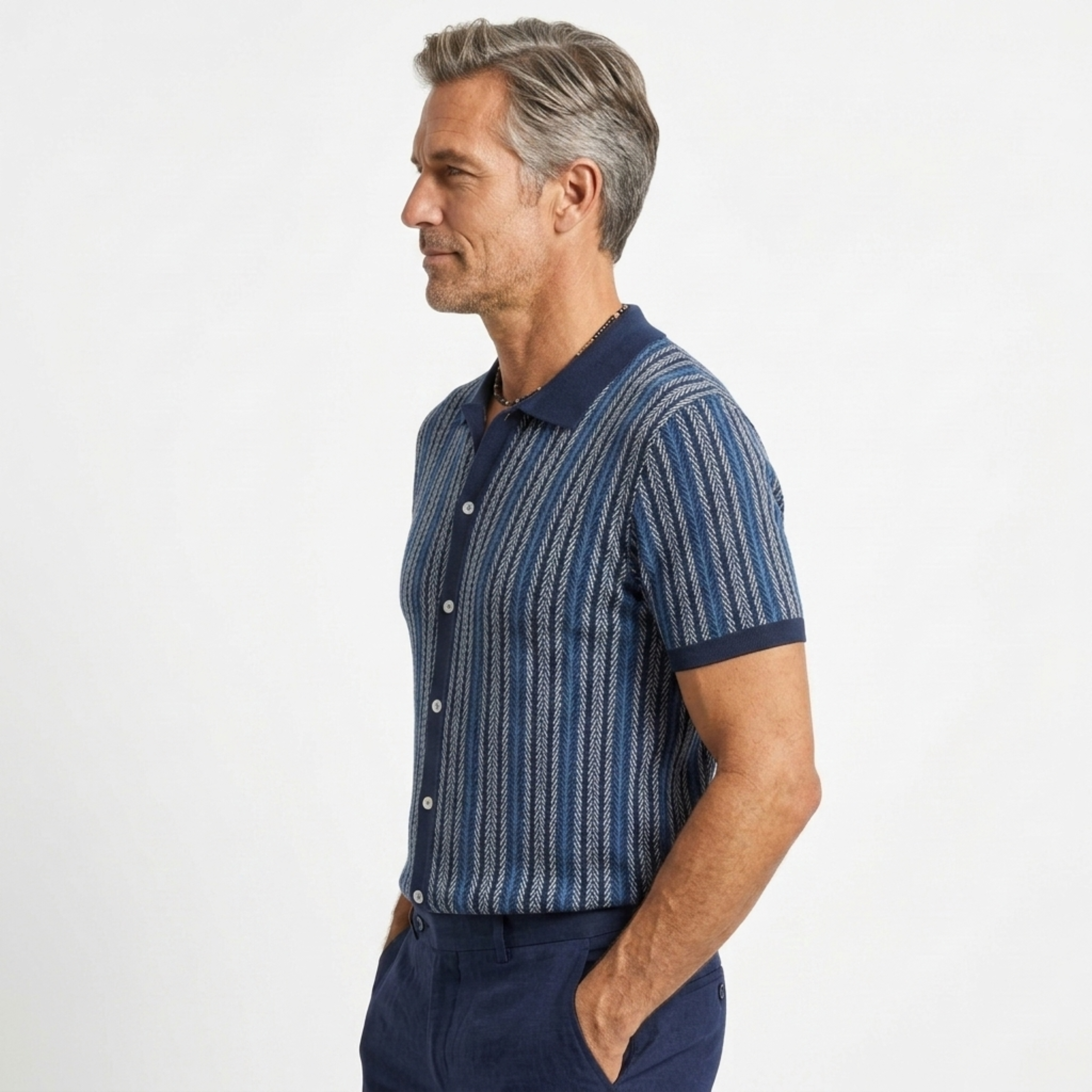 Cotton knit chemisette — buttoned polo style — semi-formal