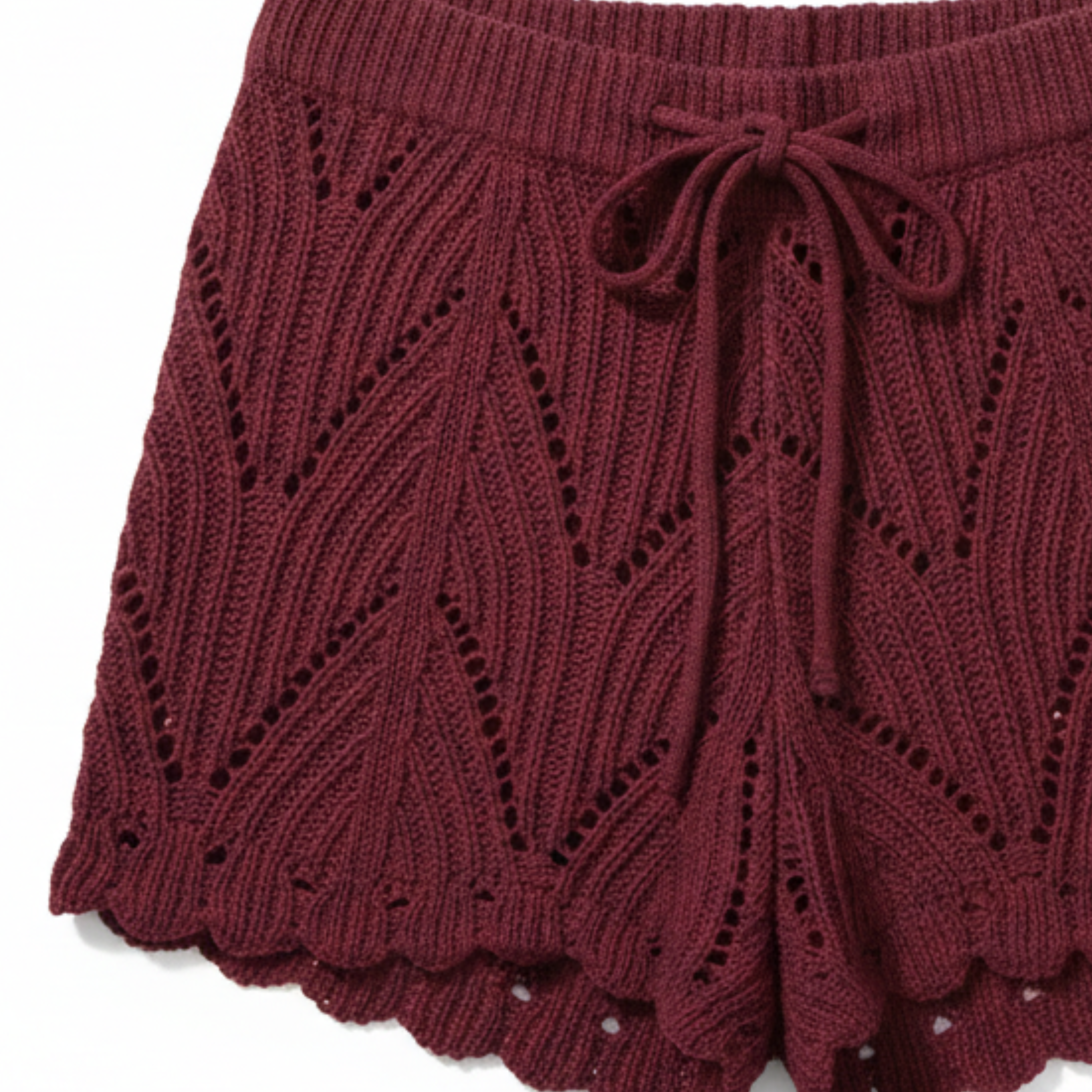 Shorts da spiaggia per donna in crochet lavorato a maglia con coulisse e motivo geometrico traforato