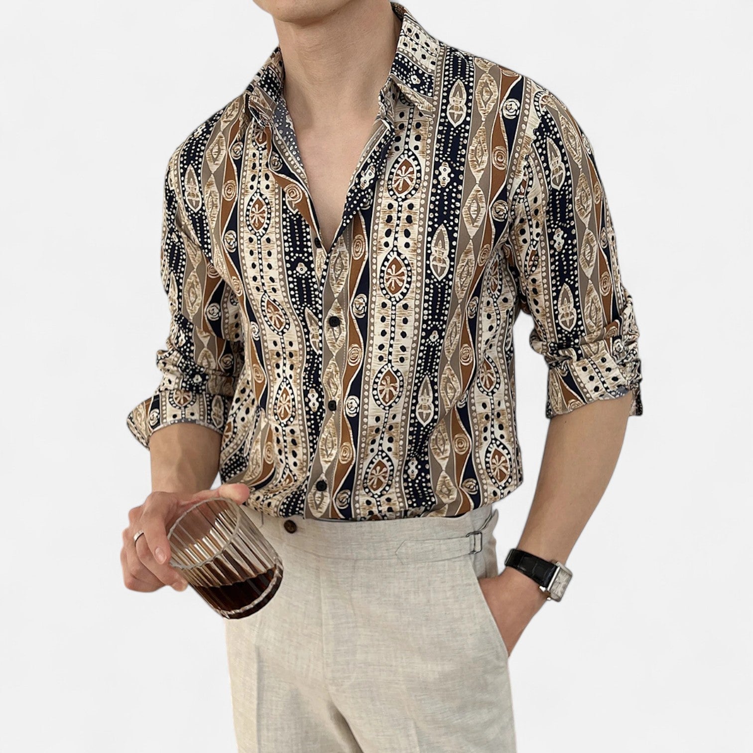 Ancienne Monde | Chemise Imprimée à Manches Longues pour Homme – Détail Artistique