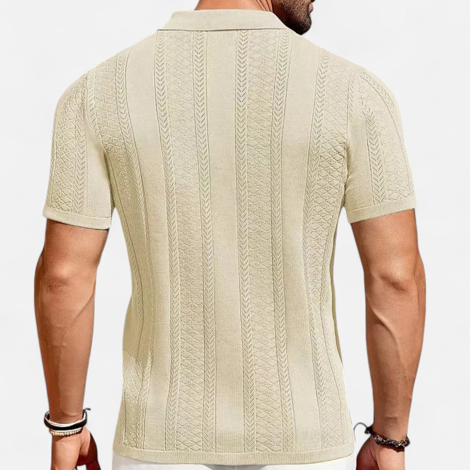 Ancienne Monde | Chemise en Maille Rayée Patchwork pour Homme – Texture Contemporaine