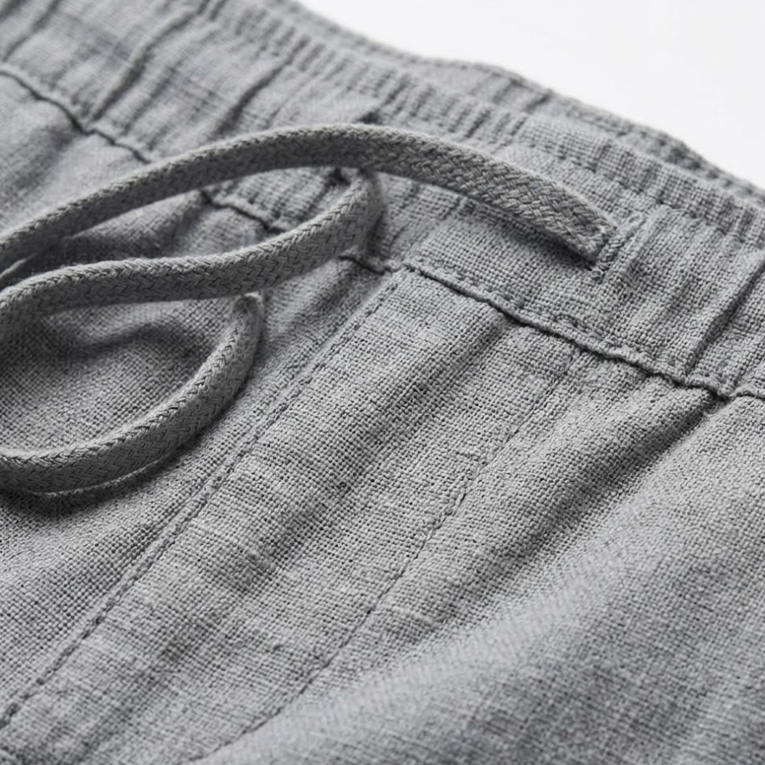 Pantaloni bărbați din bumbac și in cu talie elastică și șnur de strângere