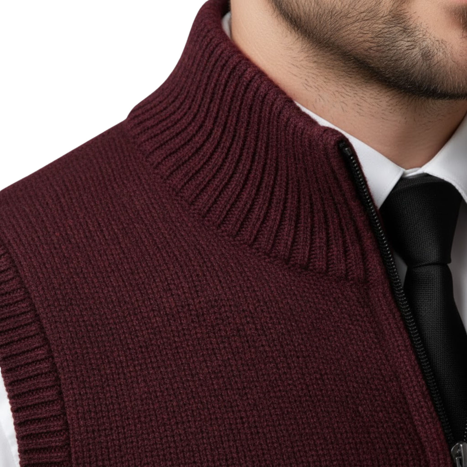 Sleeveless knitted vest with zipper and stand-up collar