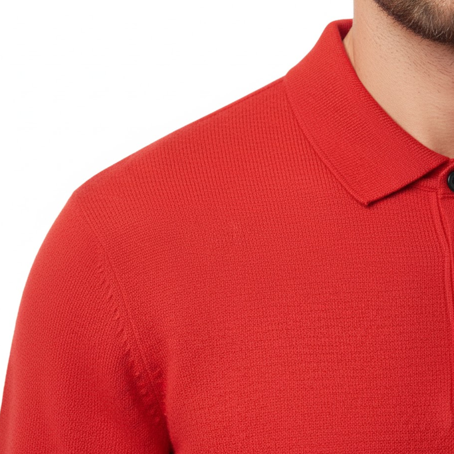 Men's long-sleeved polo shirt made of 100% merino wool with buttoned collar, relaxed fit